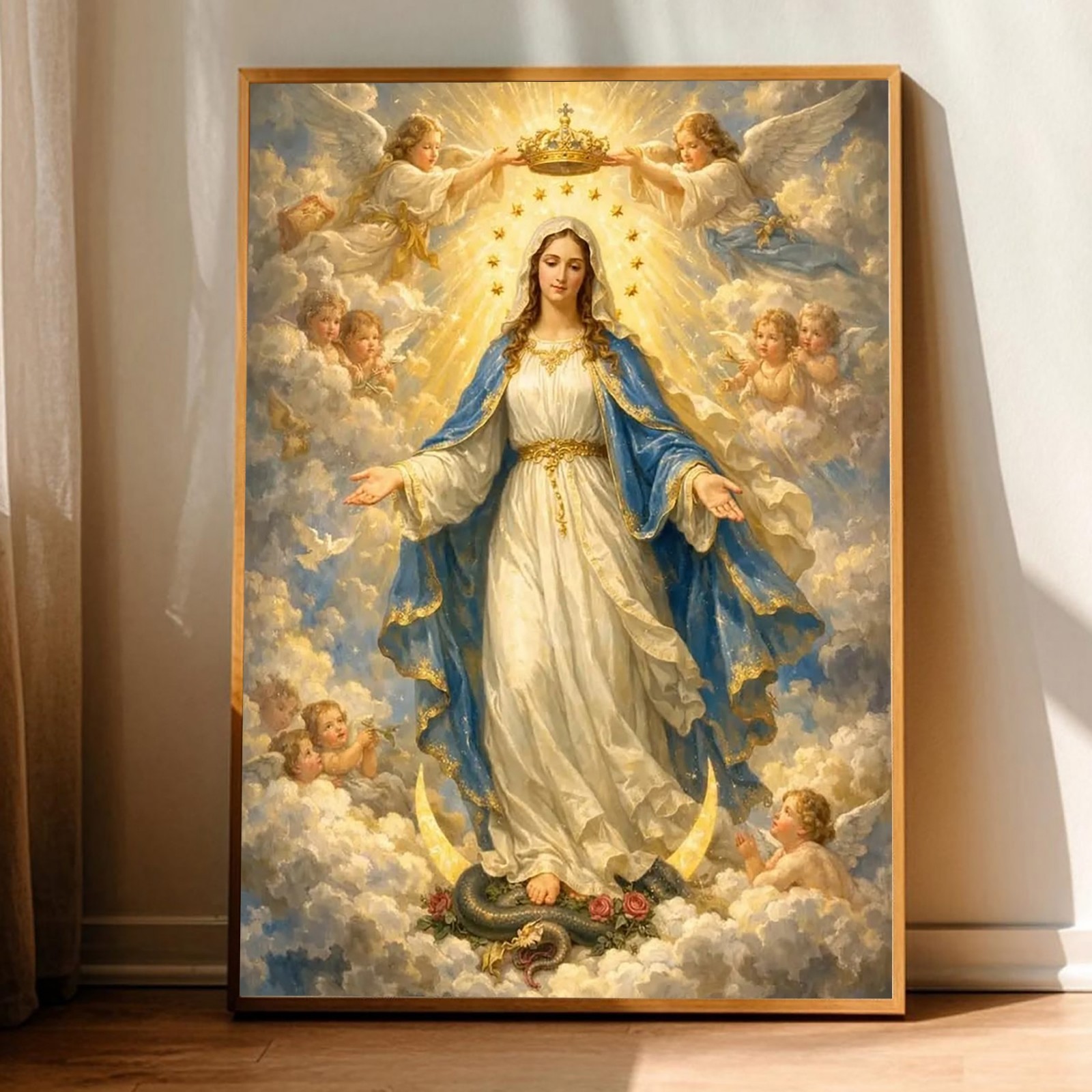 Virgin Mary Queen of Heaven Canvas Print Christian Wall Art