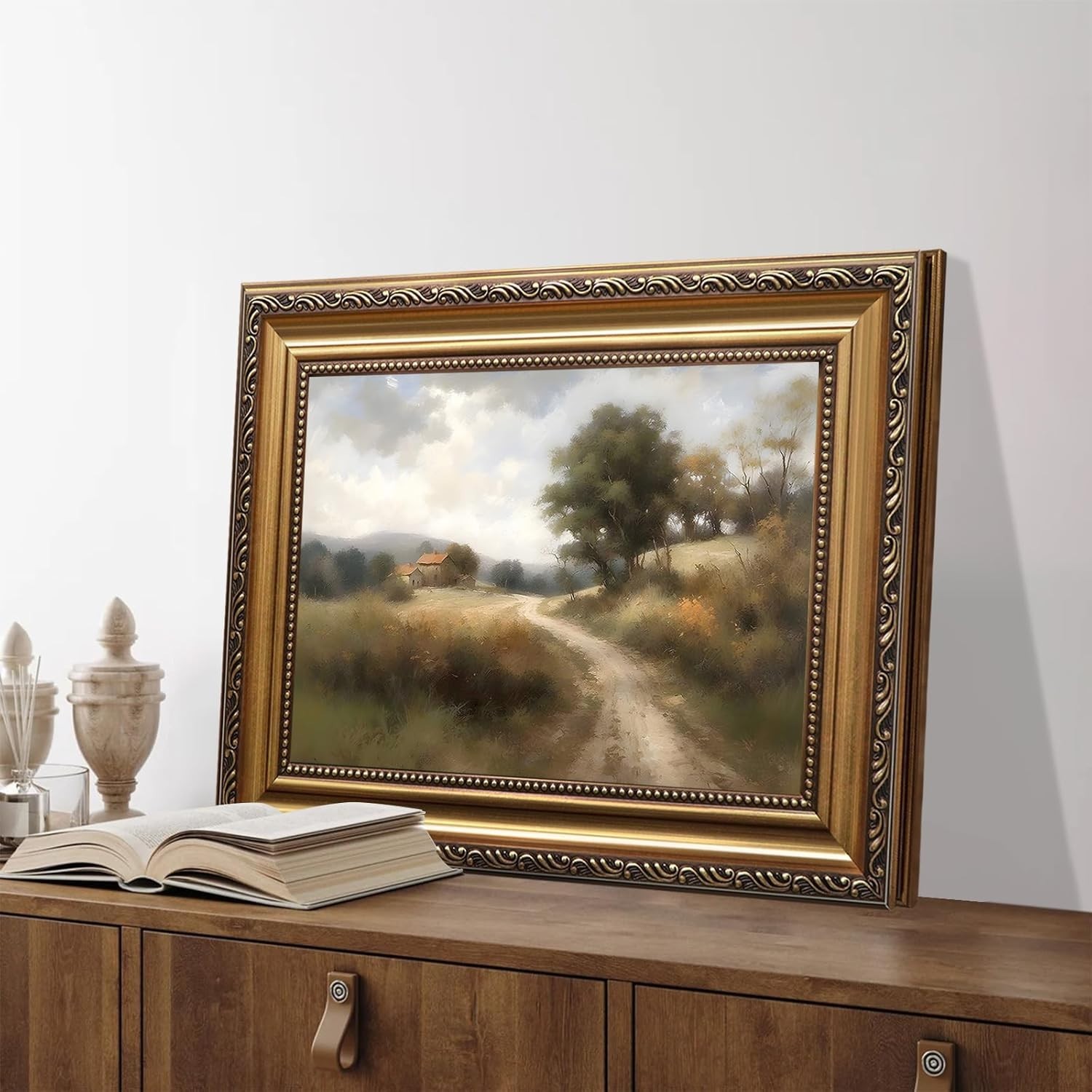 Framed Vintage Landscape Wall Art Print, Country Trails Canvas Decor 12×16