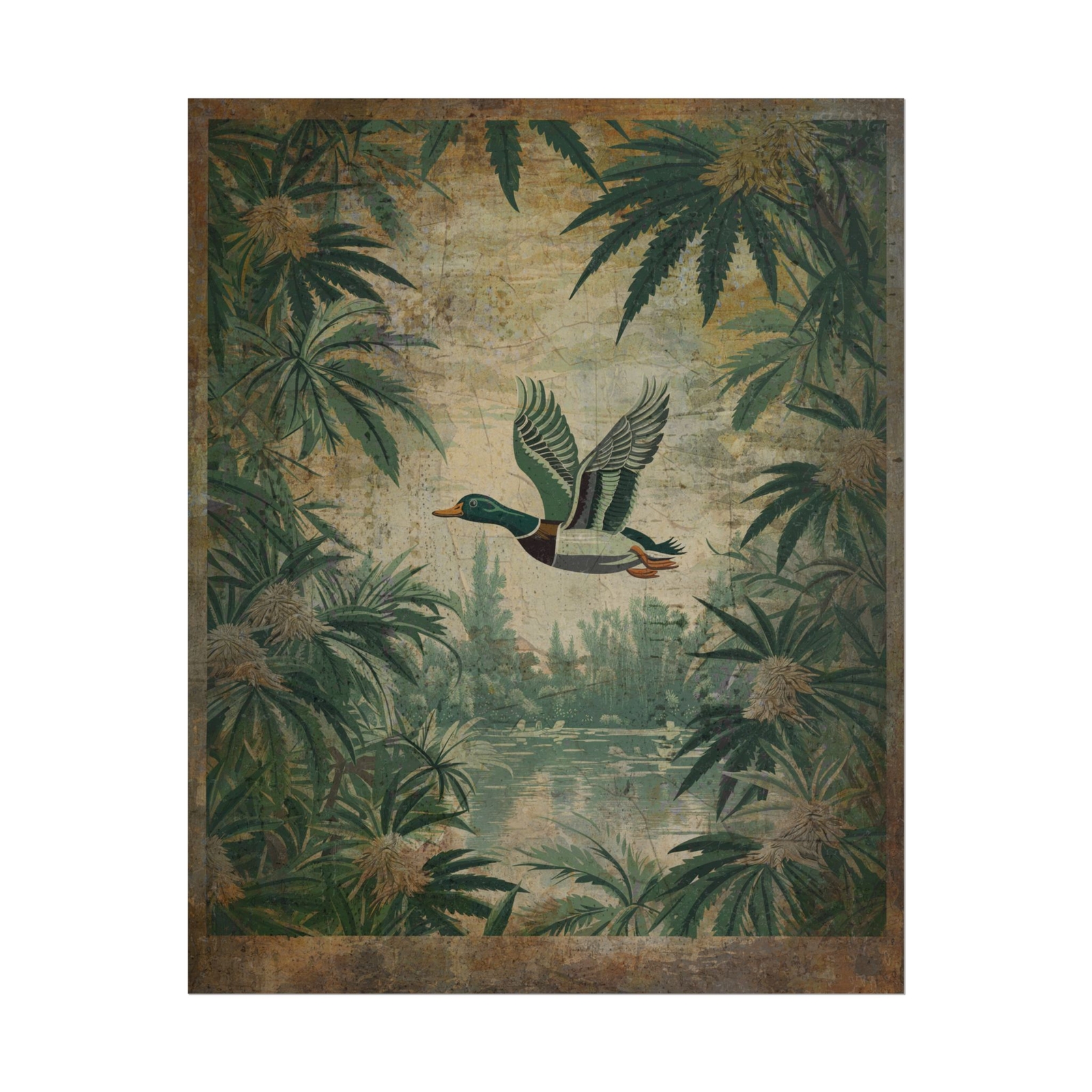 CANNABIS ART DUCK Poster, Mallard Stoner Cannabis Poster, 420 Pothead Bird Decor