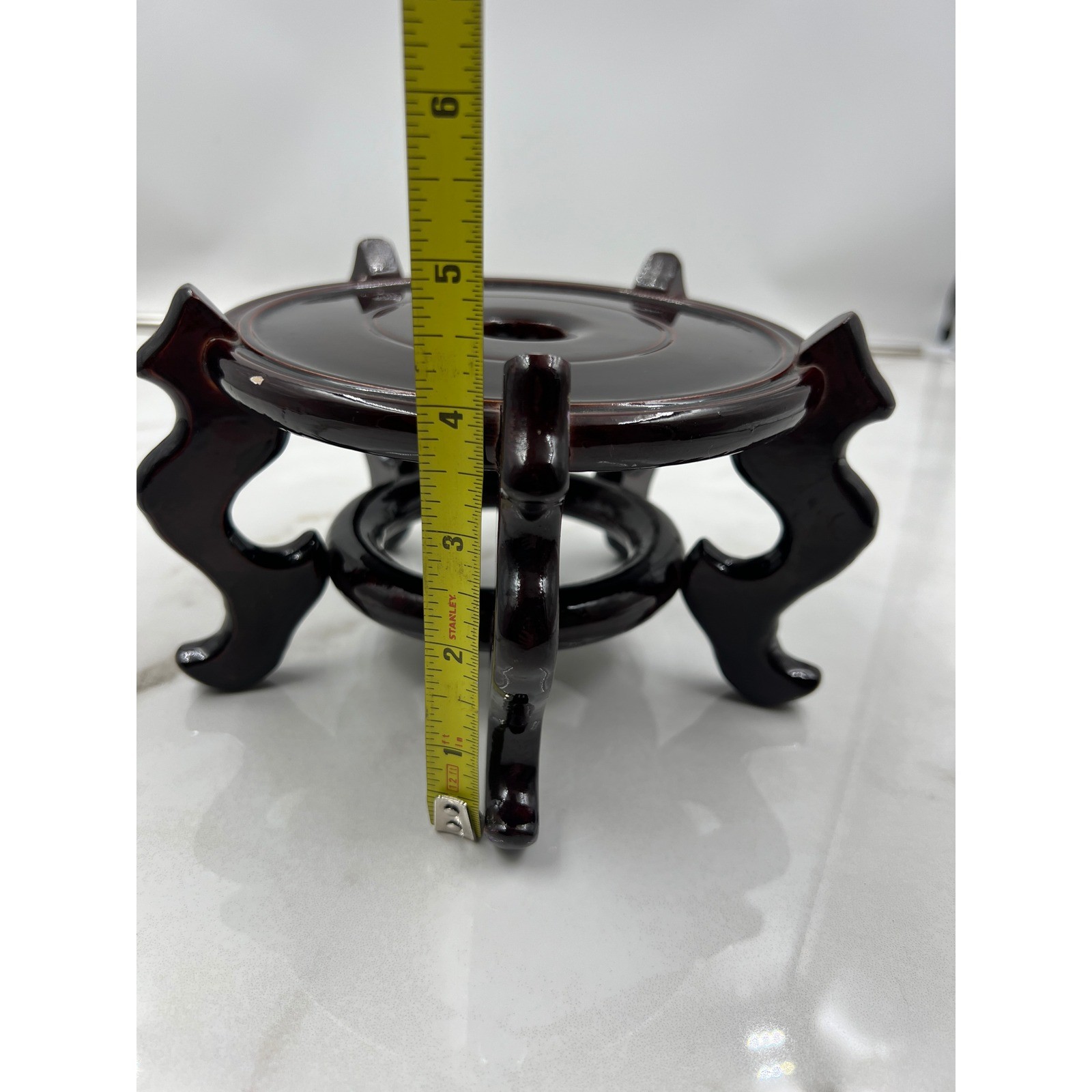 Vintage Chinese Wood Display Stand Mahogany Finish 5 Leg Pedestal Vase Base 4.5&Prime;