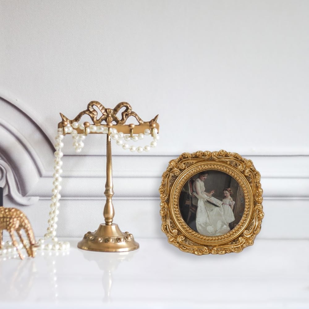 Vintage Picture Frames 3×3 Round Gold – Antique Ornate Small Picture Frames w…