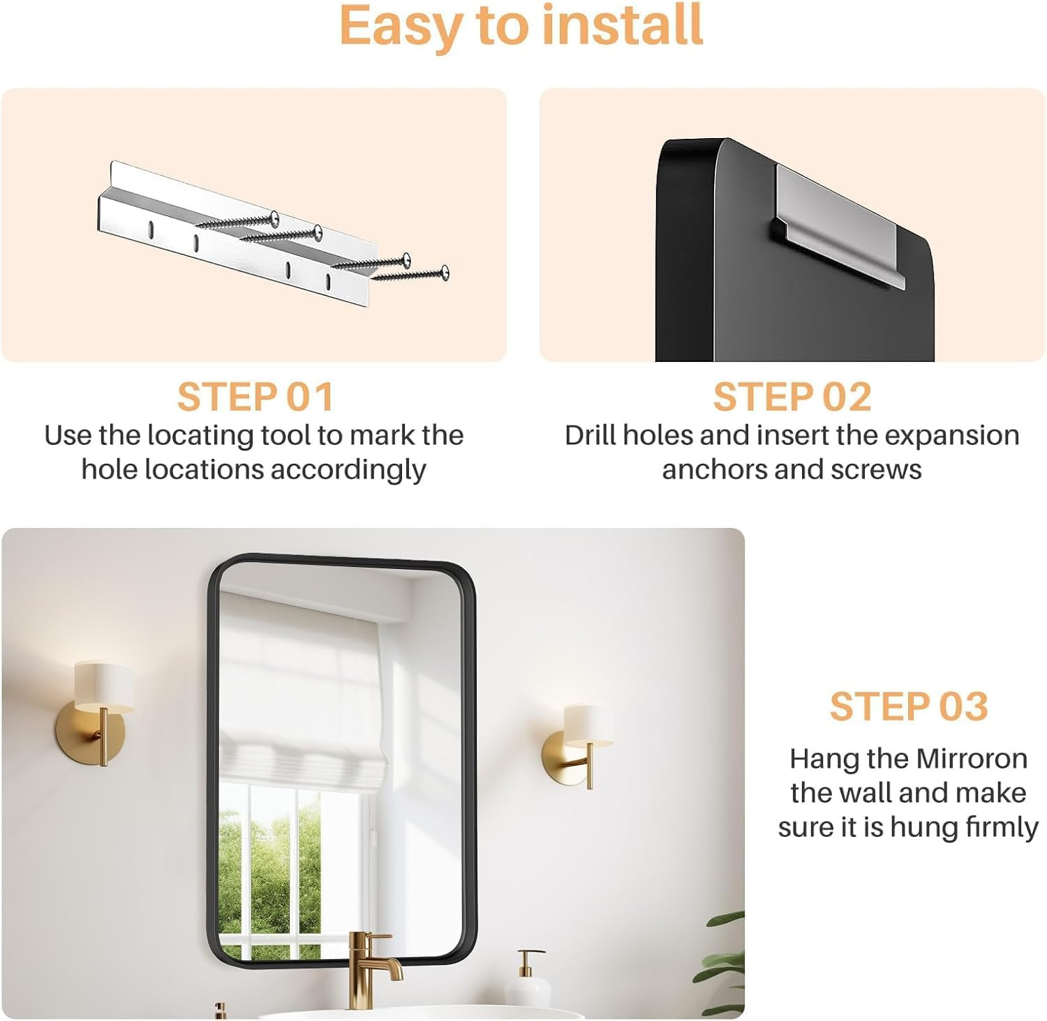 Bathroom Mirror for Wall, 30X22 Inch Rectangle Mirror, Matte Black Metal Framed