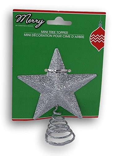 Silver Glitter Miniature 5 Point Star Tree Topper – 4 x 4.75 Inches