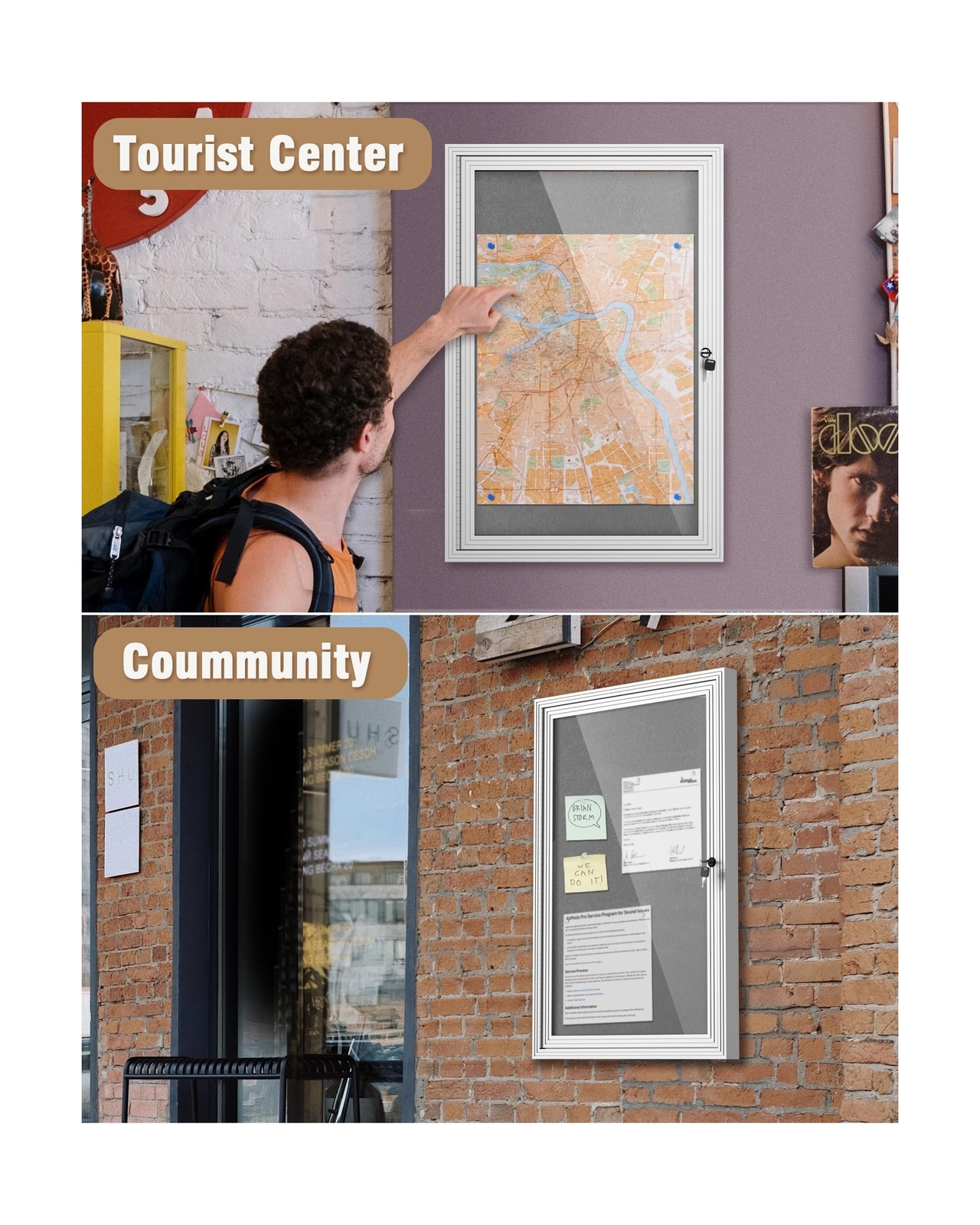 36&Prime;x24&Prime; Enclosed Bulletin Board, Outdoor Lockable Weather-Resistant Aluminum …