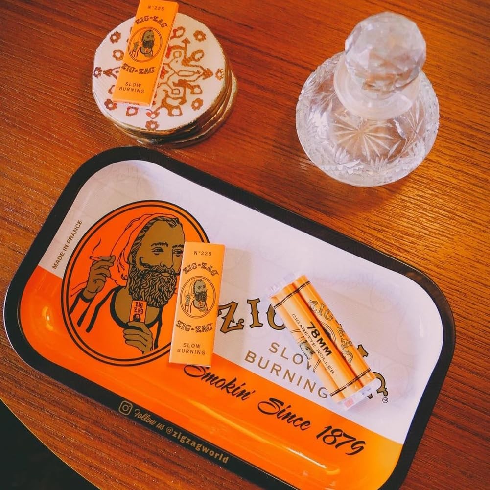 Metal Rolling Paper Tray Small 10.75&Prime; x 6.5&Prime; Classic Orange Elegant Design