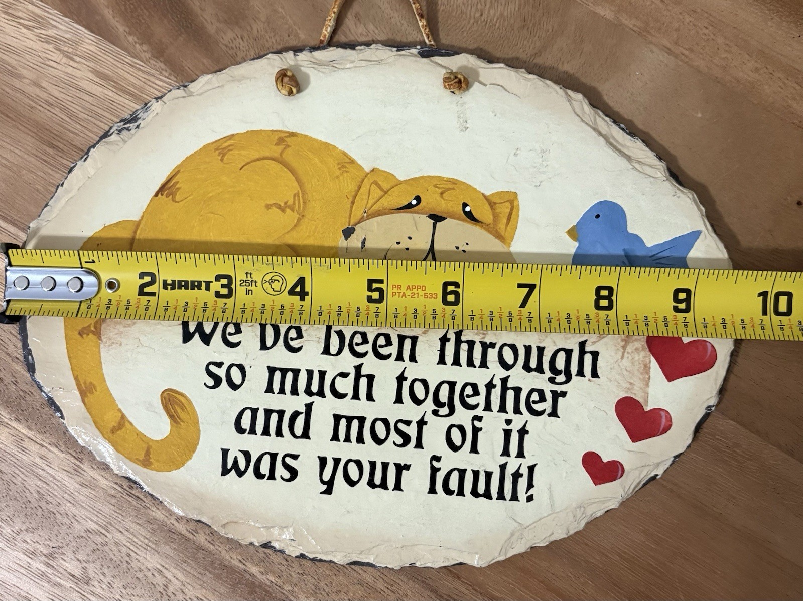 Vtg Plain Jane Handcrafted Slate Sign Plaque Cat & Bird Funny Quote 90s Folk Art