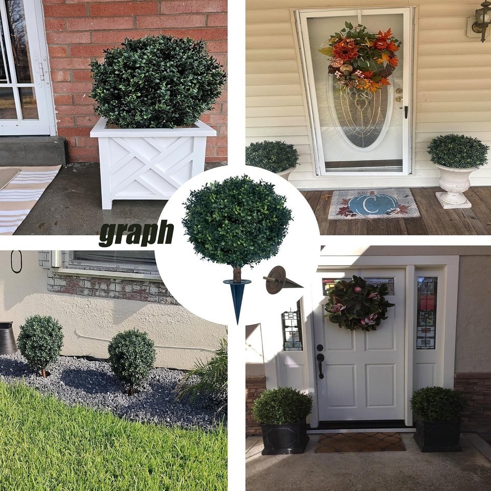 kyesyes Artificial Boxwood Ball Bush 27&Prime; Tree UV Resistance Rated with Spike. Ea