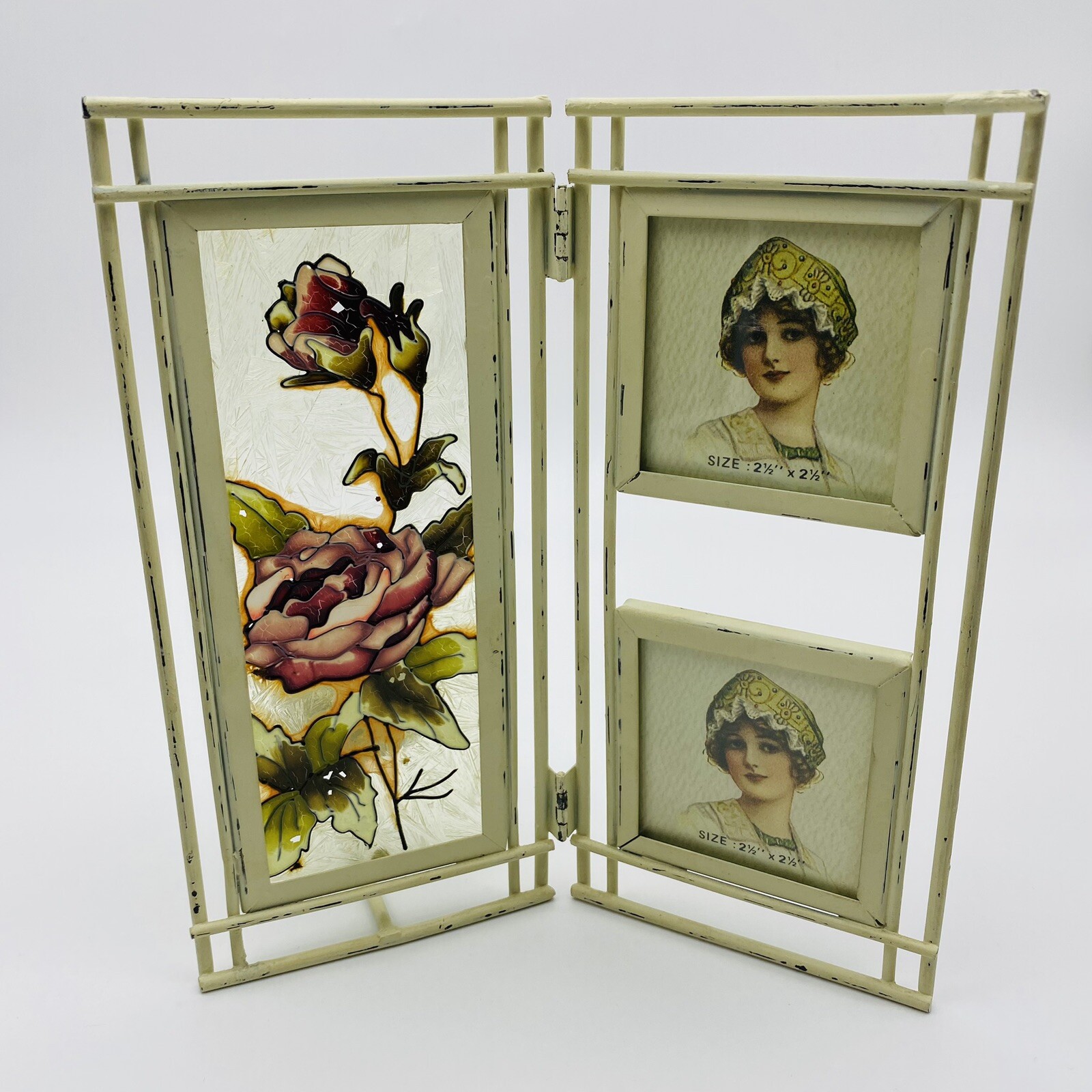 8 “x 7 1/2” Painted Stained Glass 2 1/2”x 2 1/2 “ Photo Holder /Tea Light