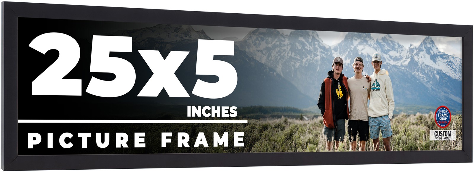 25×5 Frame Black Real Wood Picture Frame Width 0.75 inches | Interior Frame Dept