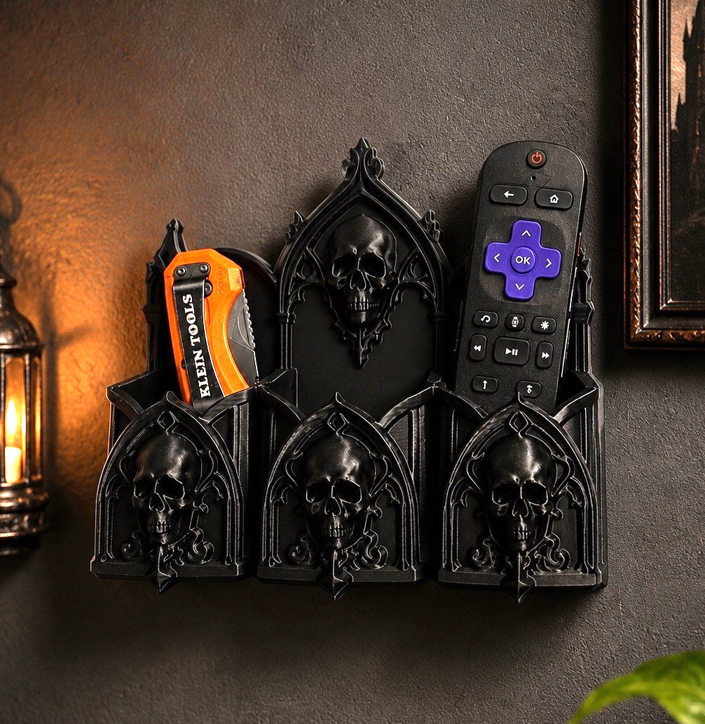 Black Gothic Skull Wall Mounted Organizer Holder, 3D printed