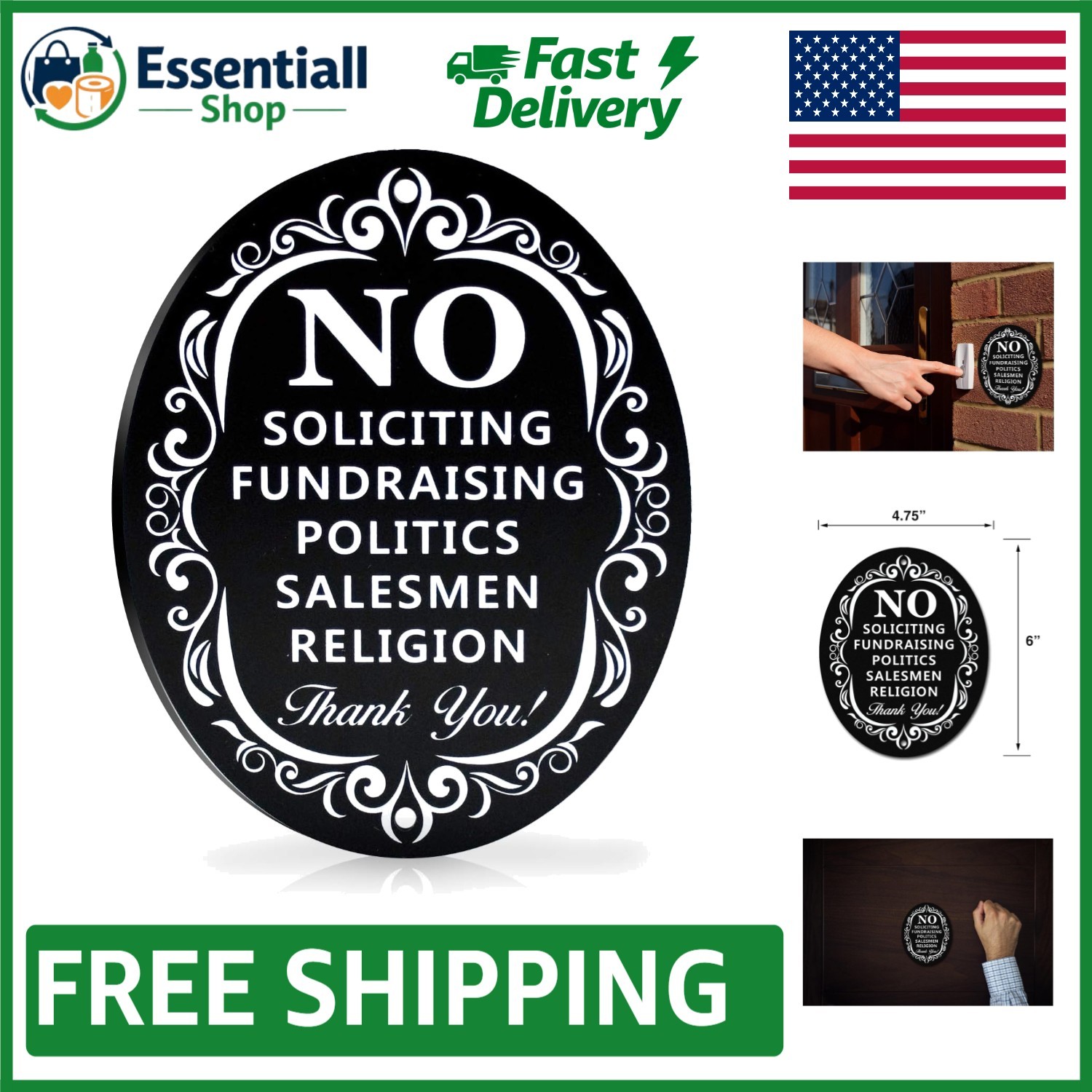 Crafted 6&Prime; x 4.75&Prime; No Soliciting Sign in Black Aluminum – Elegant Entry Signage