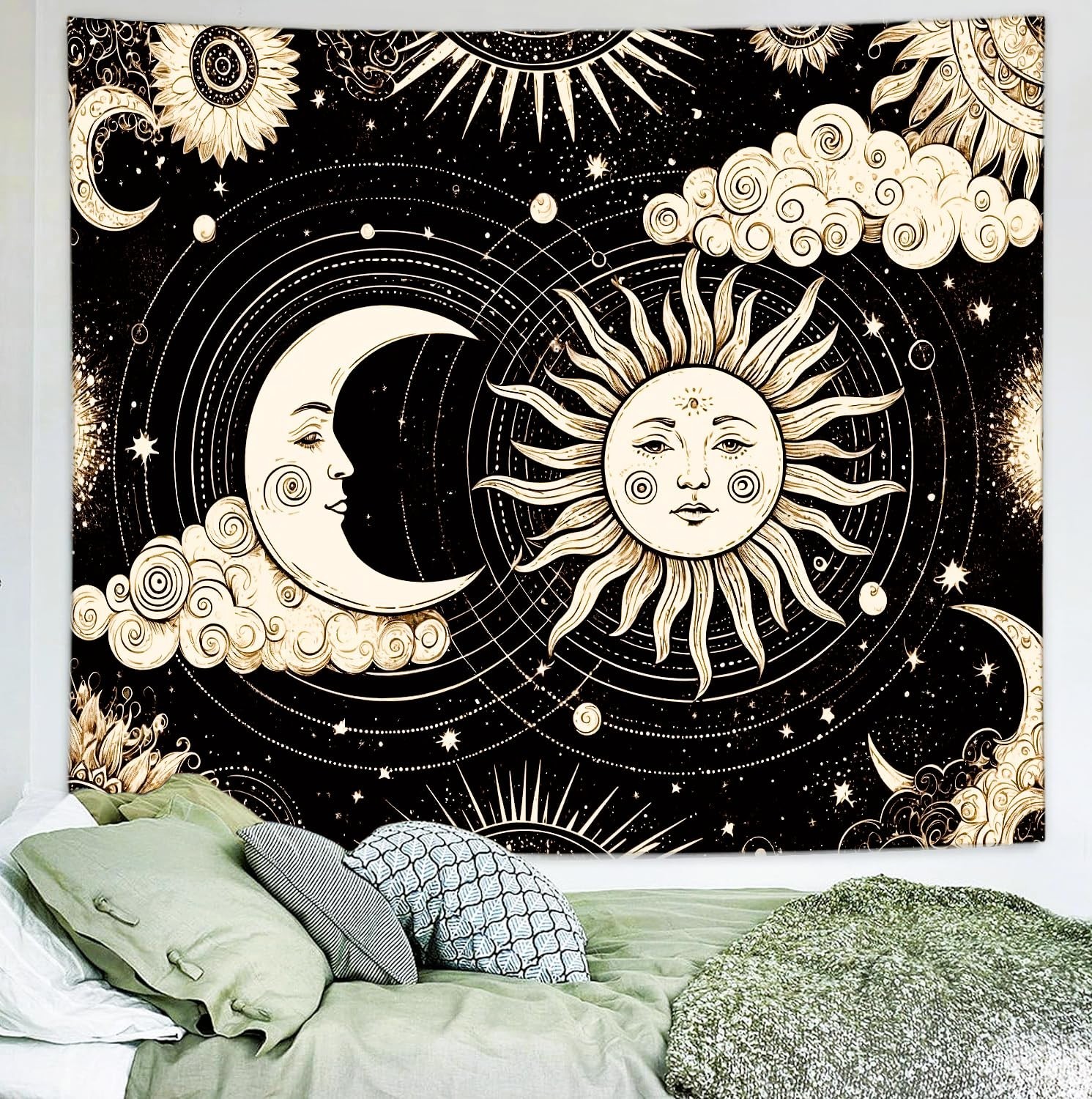 Boho Sun and Moon Tapestry Wall Hanging – Mystic Aesthetic Home Decor 70.8&Prime;x92.5