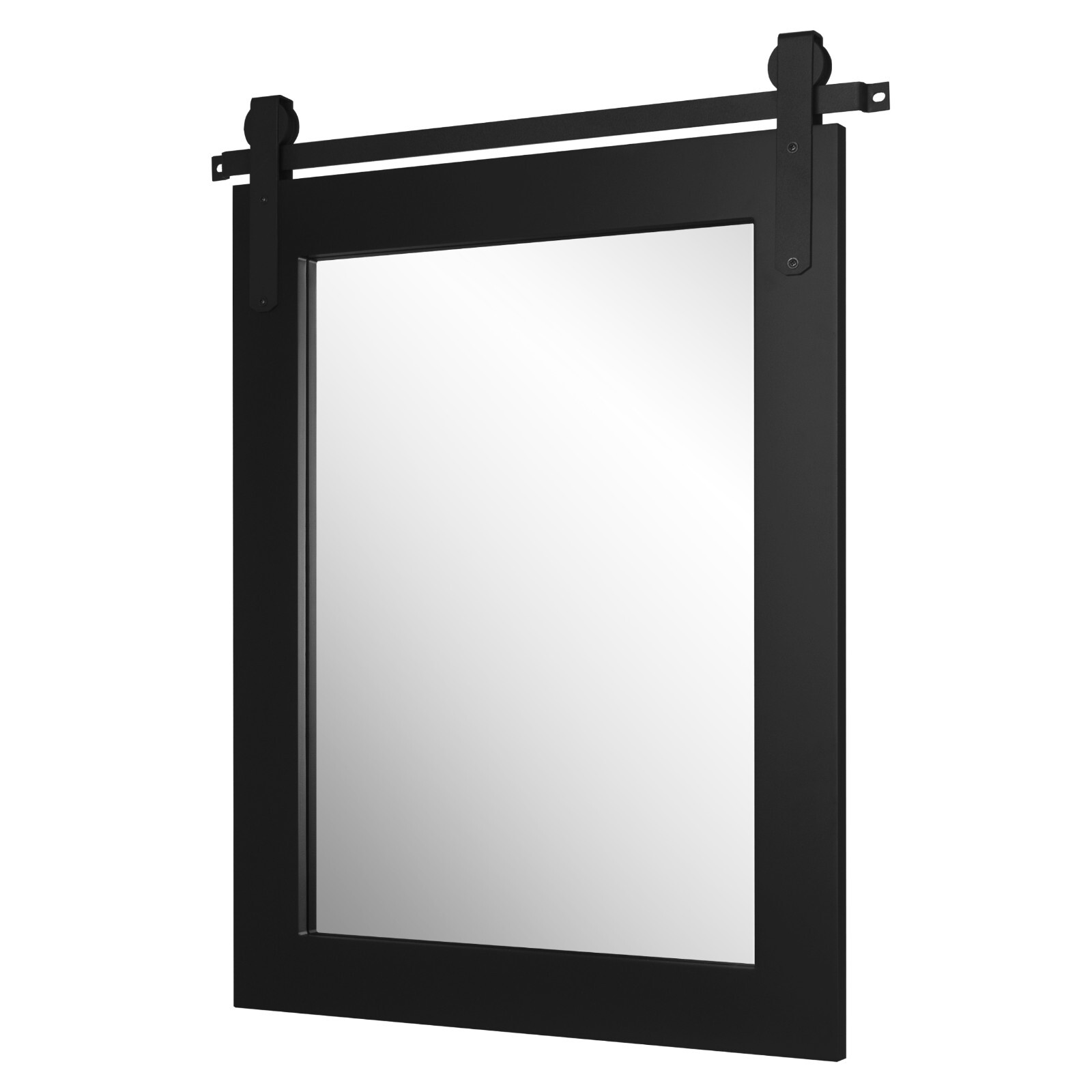 H&A Farmhouse Wall Mirror Rustic Horizontal Wood Framed Mirror, 28×22 Black