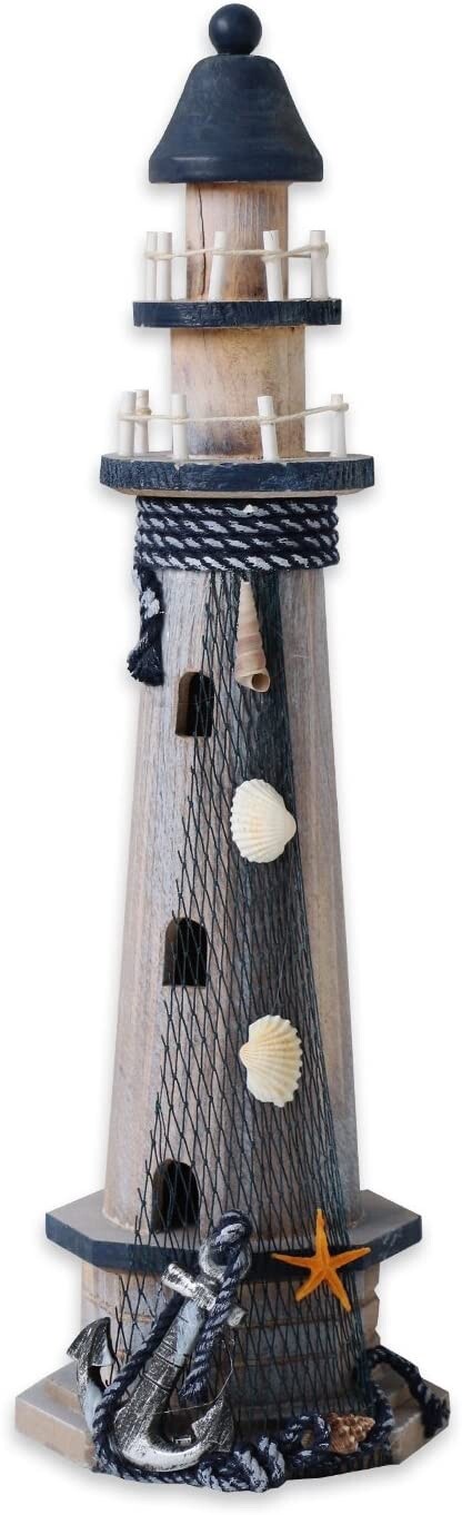 Wooden Lighthouse Decor, 19.5 Inch Decorative Nautical Lighthouse Rustic…