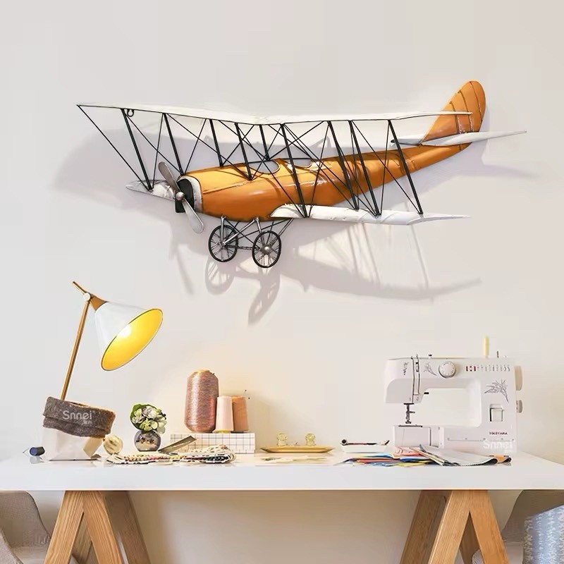 Large 3D Metal Airplane Wall Art- Vintage Biplane Wall Sculpture Home Decor