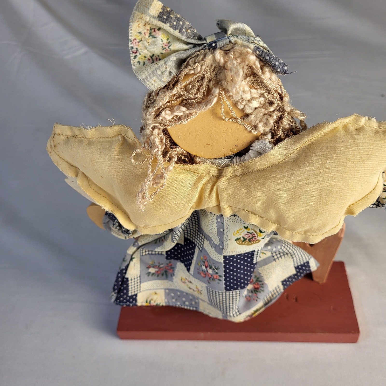 Vtg Country home decor Home Sweet Home wood angel cloth dress figurine