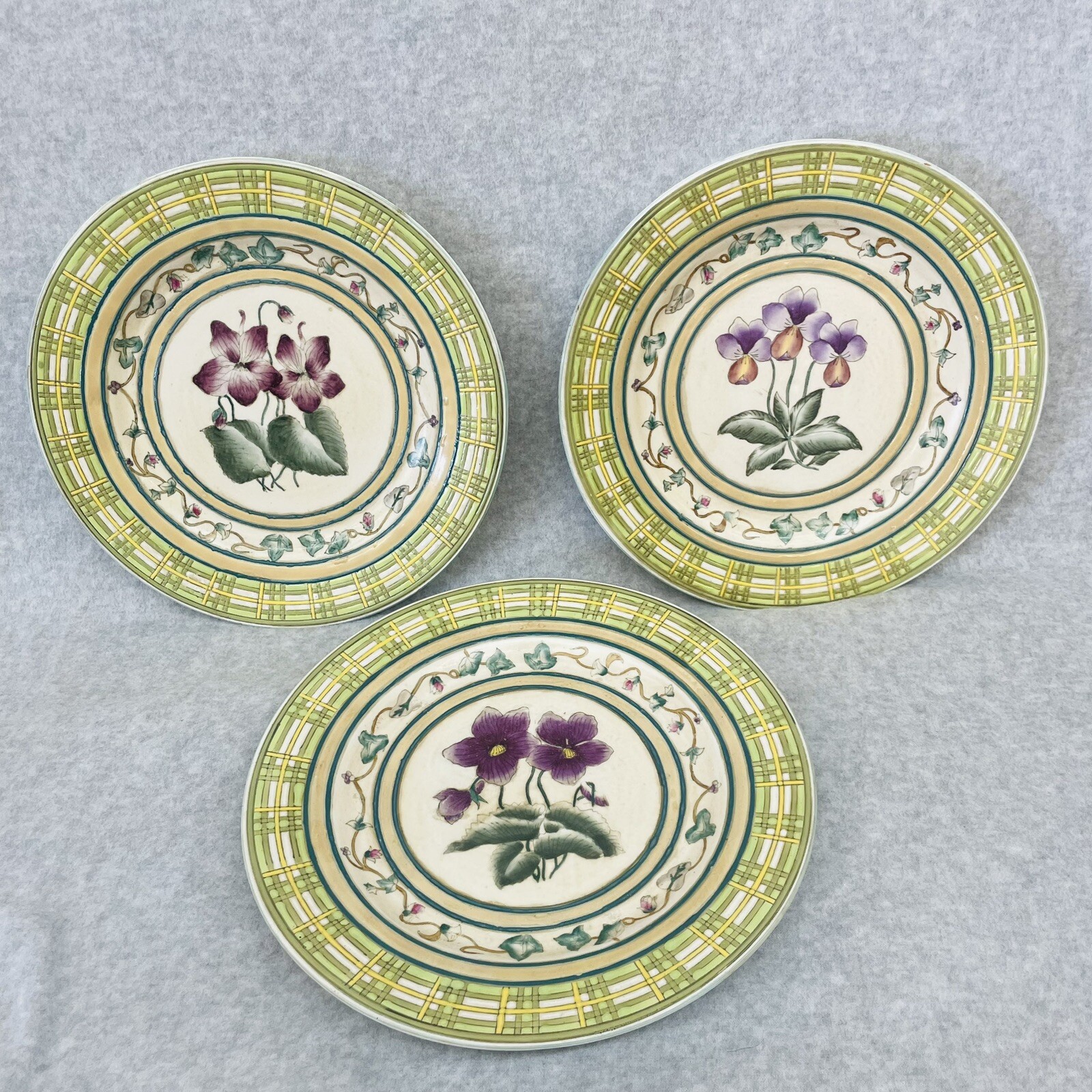 Decorative Textured Oriental Accent Ceramic Plate with Flowers Set Of 3