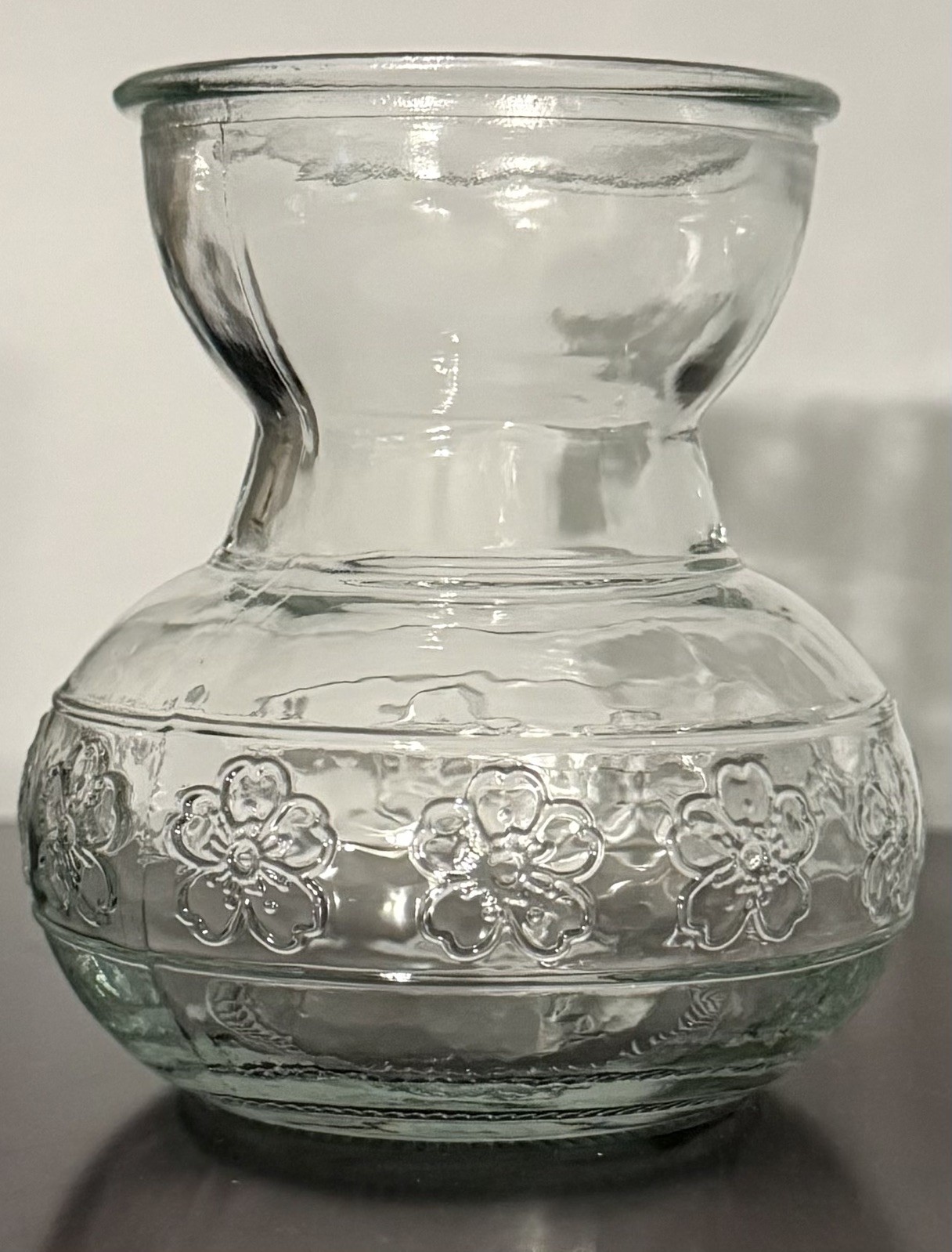 Embossed Clear Glass Bulb Forcing Vase for Tulips, Hyacinths & Paper Whites EUC