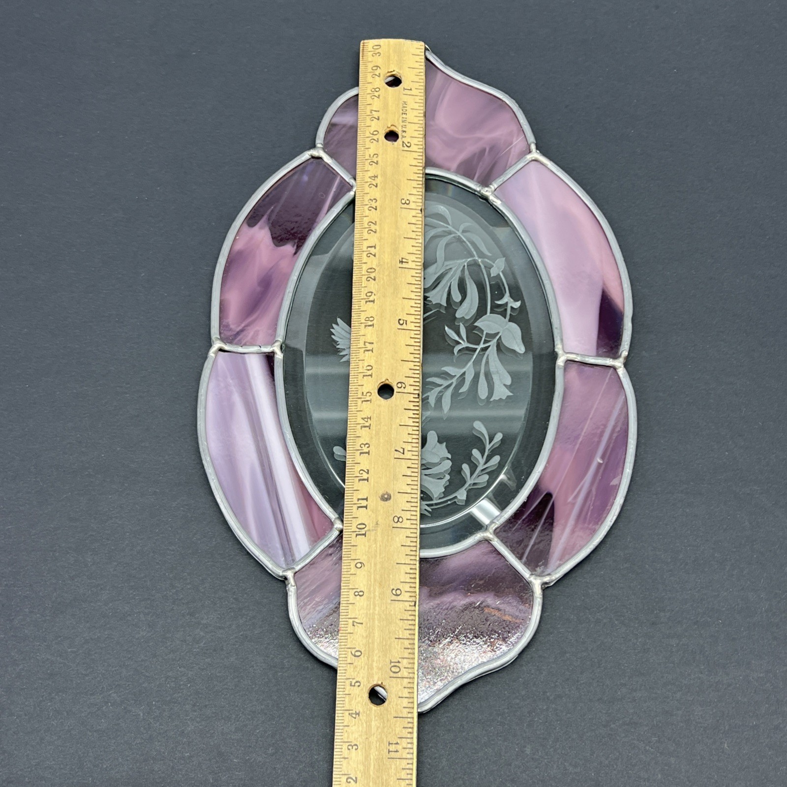 Purple Stained Glass Suncatcher Window Hanging Etched Hummingbird 10.5 X 6.25 in