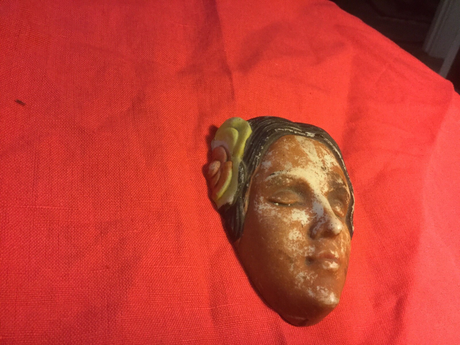 Bisque Lady Face Mask Wall Plaque 3.25” Long Vintage