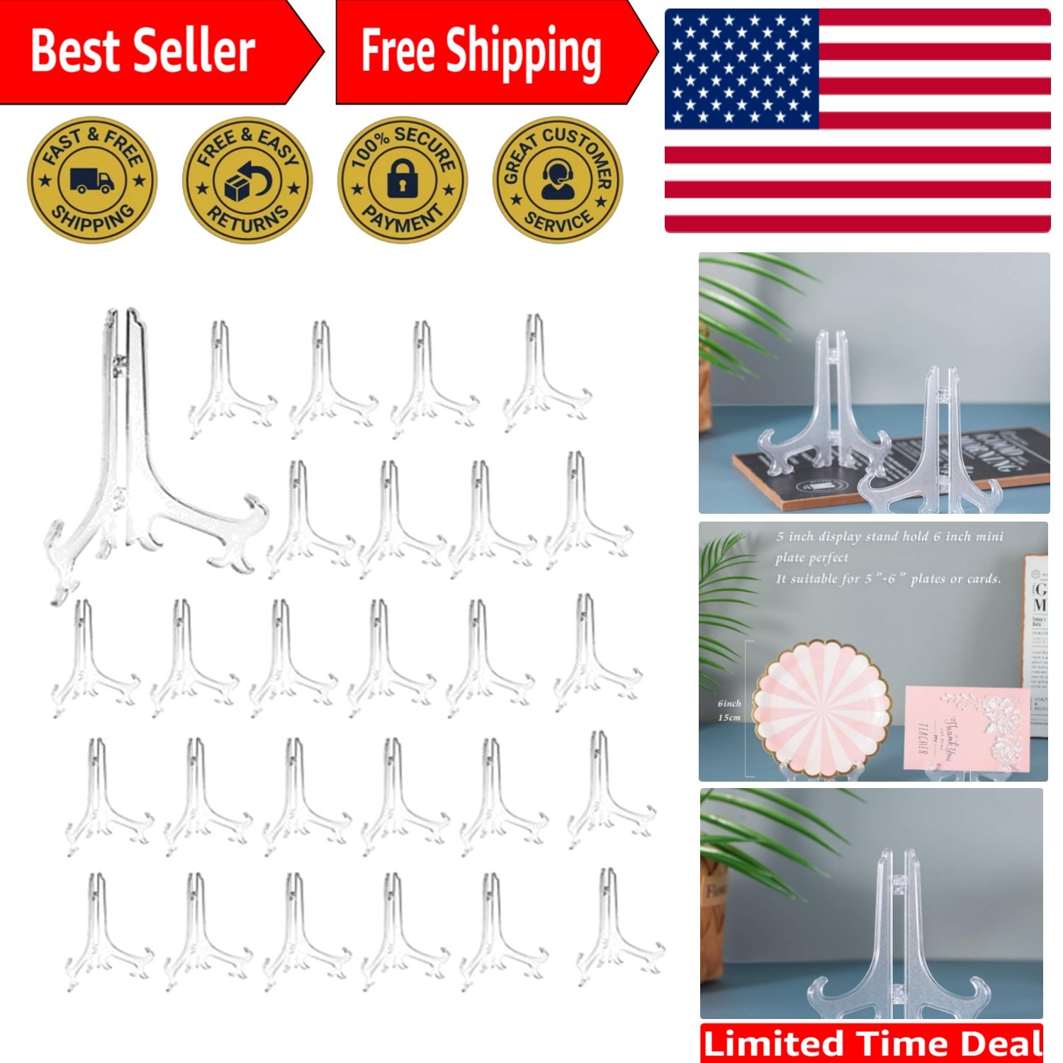 Versatile 5&Prime; Foldable Easels for Stunning Displays – Clear Plastic, 24 Count