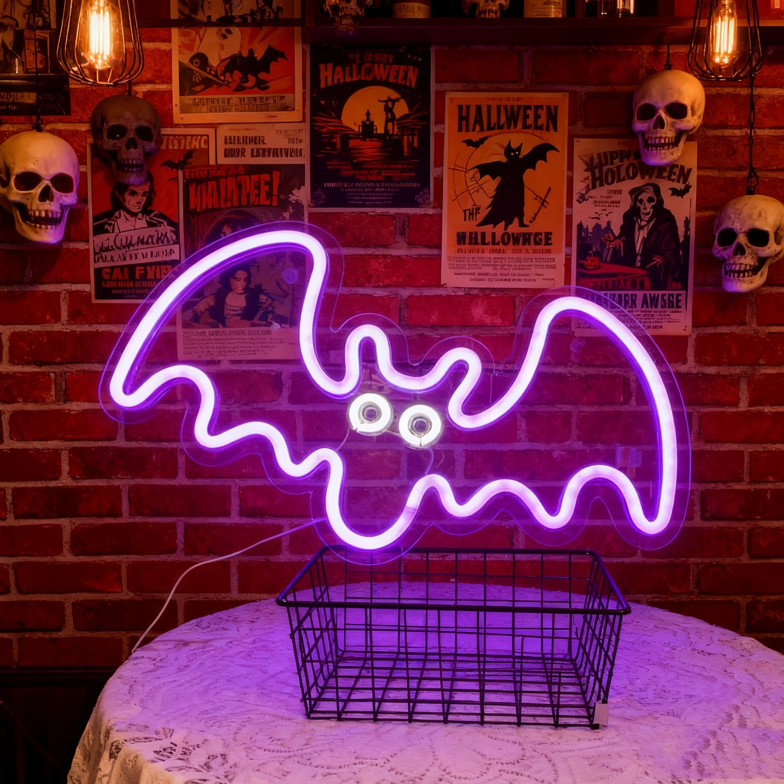 Pink Acrylic Bat Sign LED Neon Light – USB Powered for Festivals