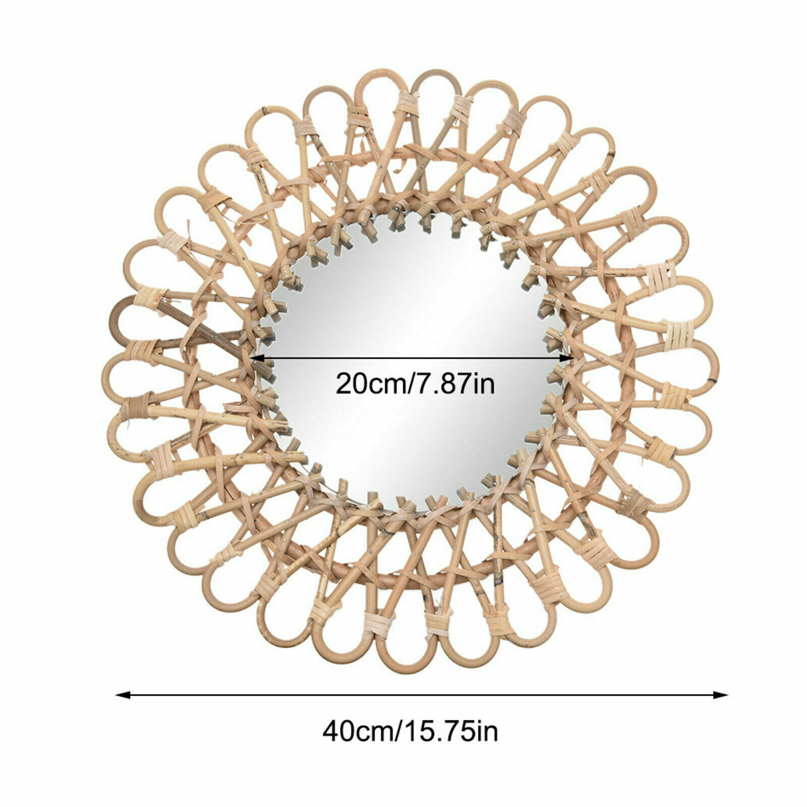 Vintage Handwoven Round Natural Rattan Wall Hanging Mirror For Home Decor