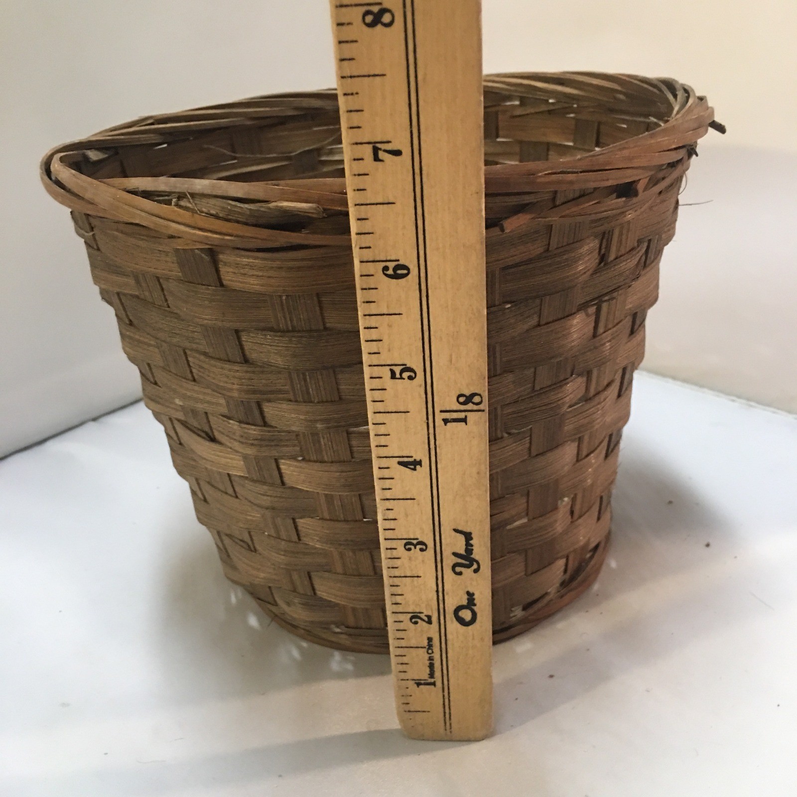 Woven Bamboo Basket Home Decor Brown Rustic Boho Round Waste Bin Farmhouse