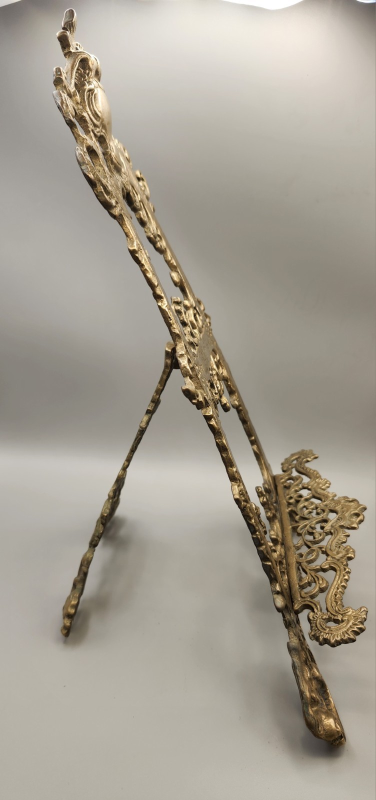 Vintage Solid Brass Art Nouveau Table Easel Display 14&Prime; x 9.75&Prime; Ornate