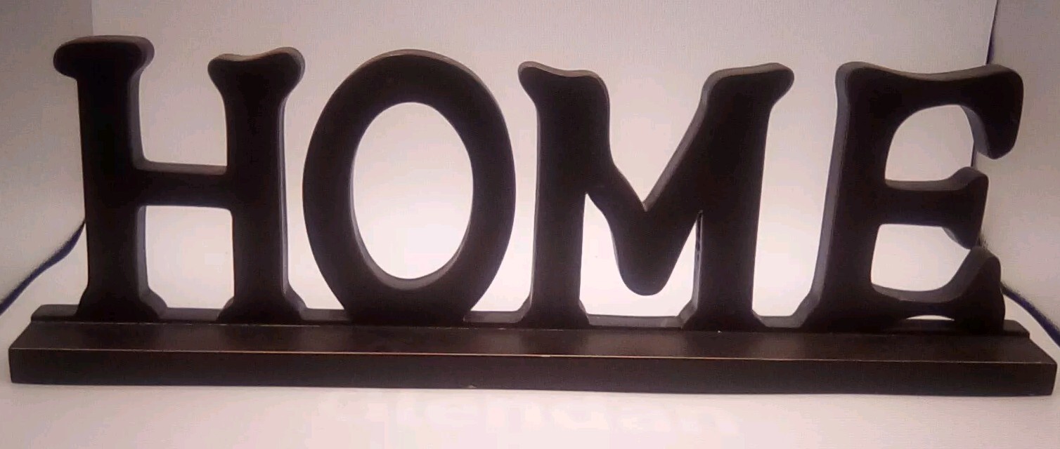 FREE STANDING 20 3/8&Prime; L x 6 1/2&Prime; H BLACK DISTRESSED WOOD LETTERED « HOME » SIGN