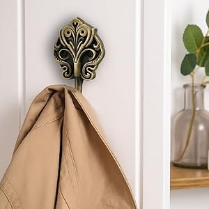 Solid Brass Wall Hooks 2 Pack – Heavy-Duty Decorative Coat Hooks with Antique