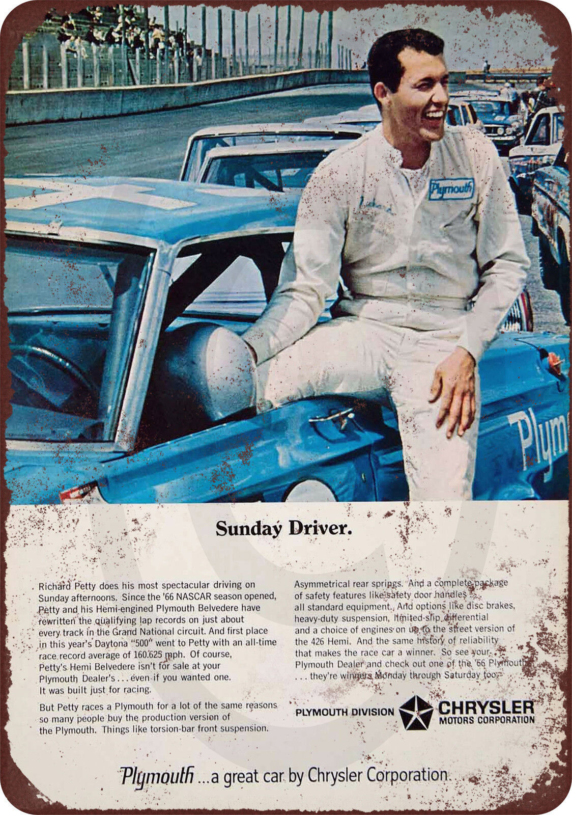 1966 Richard Petty Plymouth Chrysler Vintage look reproduction metal sign 8 x 12