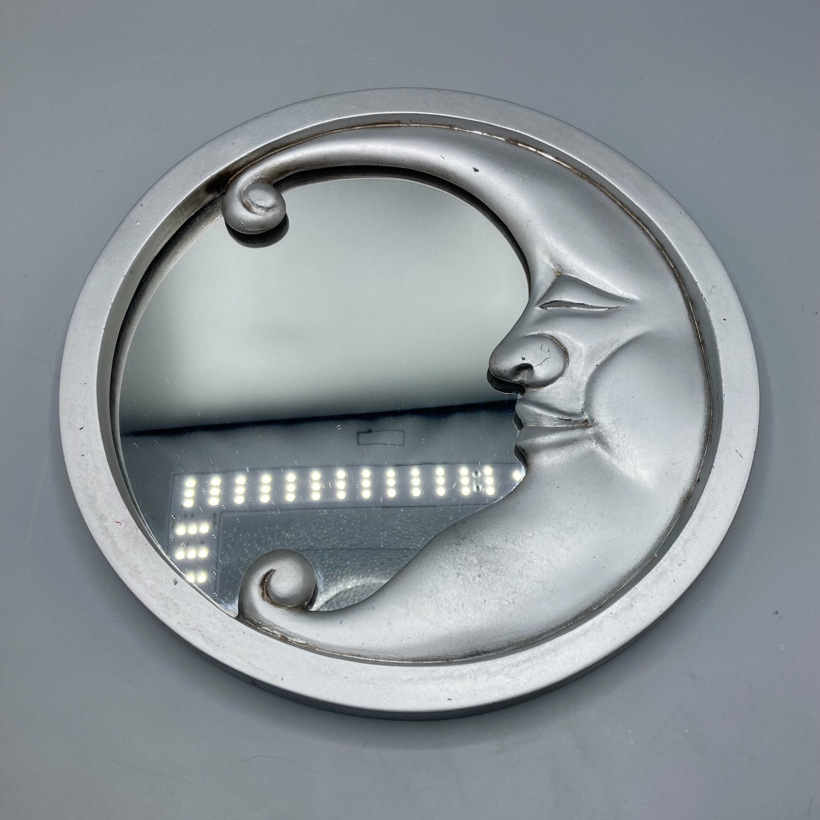 Vintage Silver Crescent Moon Face Mirror Celestial Circular Wall Home Decor