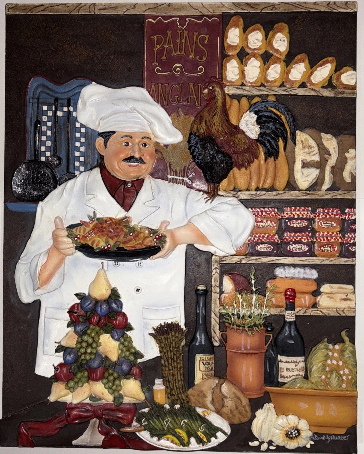 3D Wall Art Tile Italian Kitchen Chef Resin Hand Painted Signed 8 x 10”