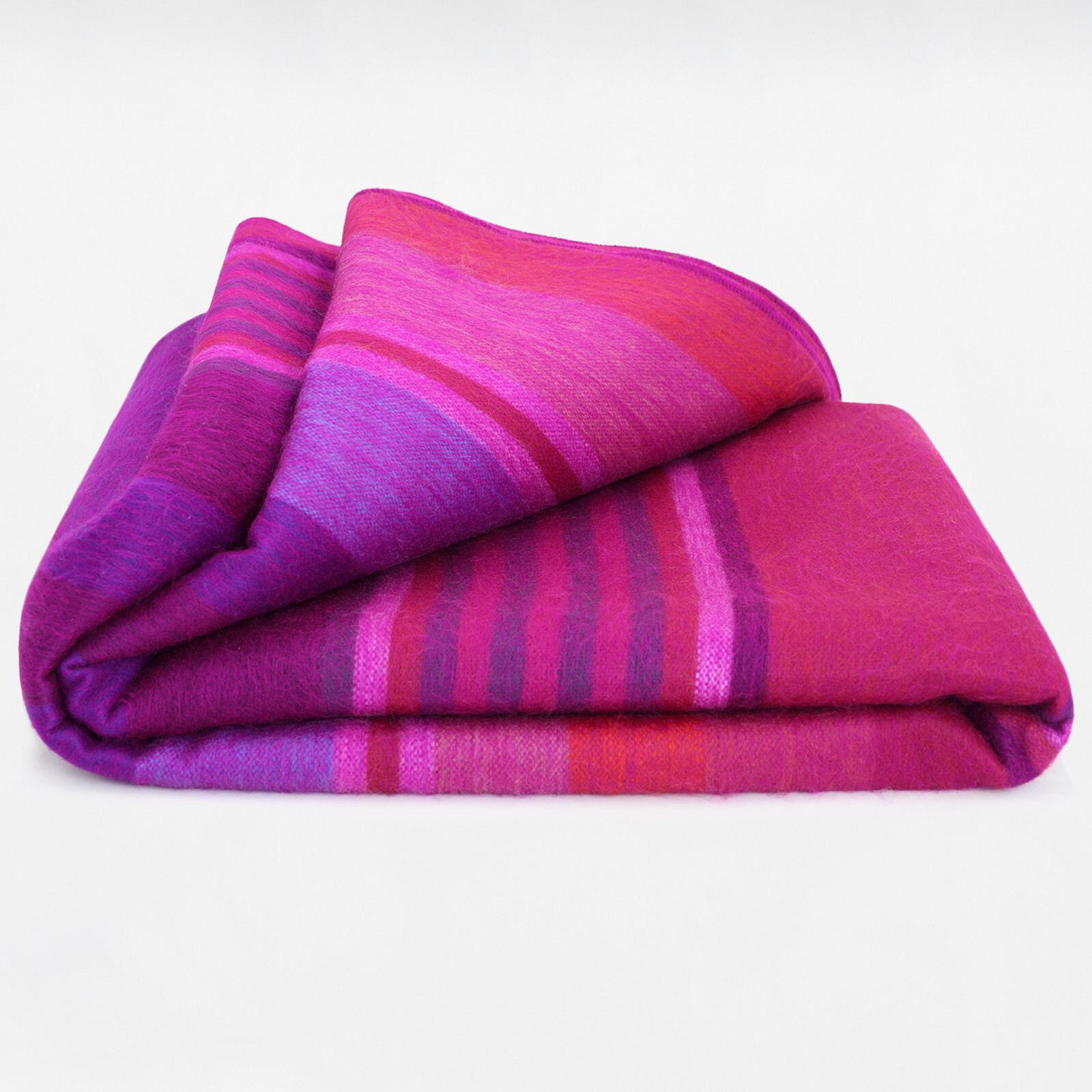 VIBRANT STRIPED ALPACA WOOL BLANKET 97&Prime; x 69&Prime; – MAGENTA & PURPLE HUES