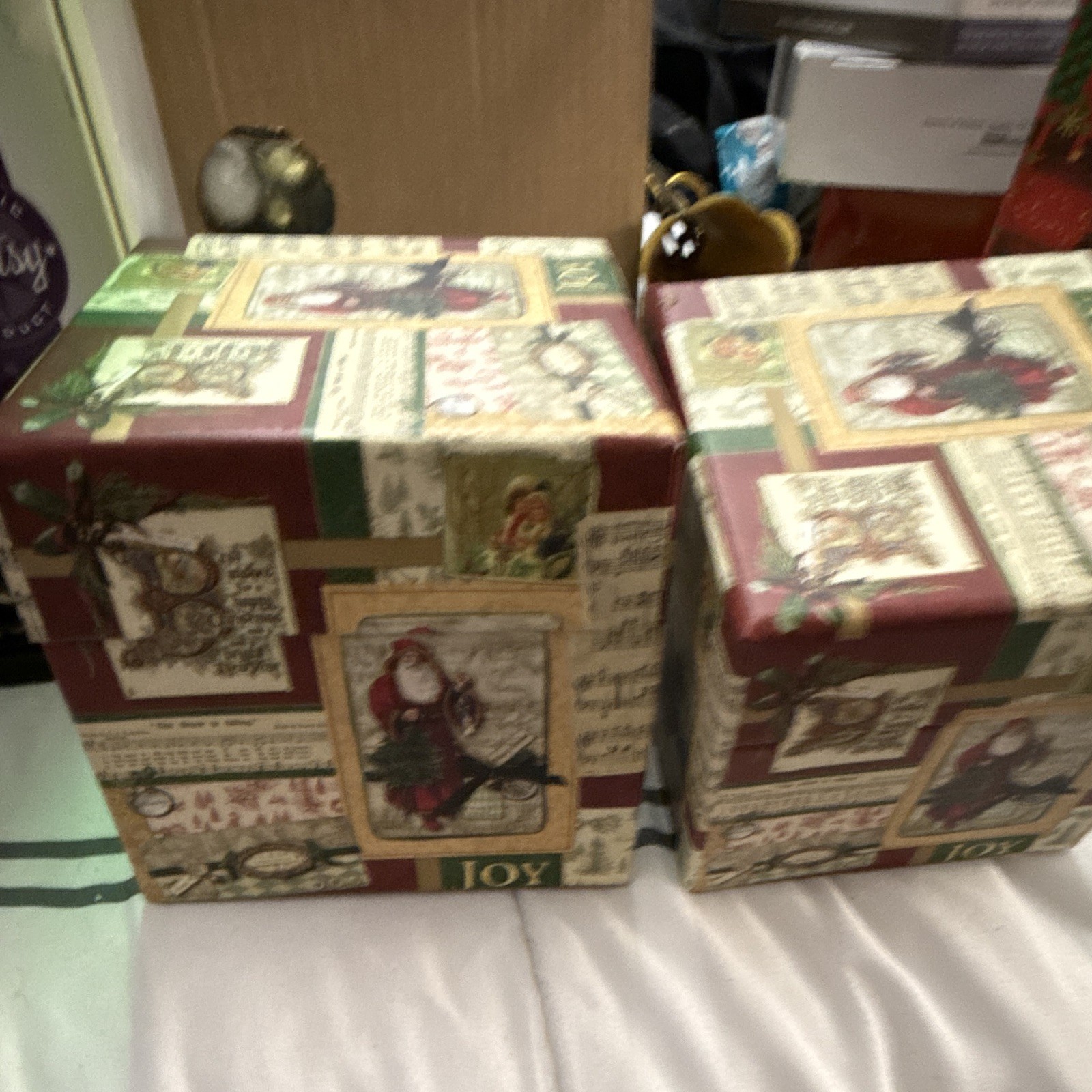 Christmas Decorative Storage Boxes Set of 2 w/ Lids, Multicolor Rectangular