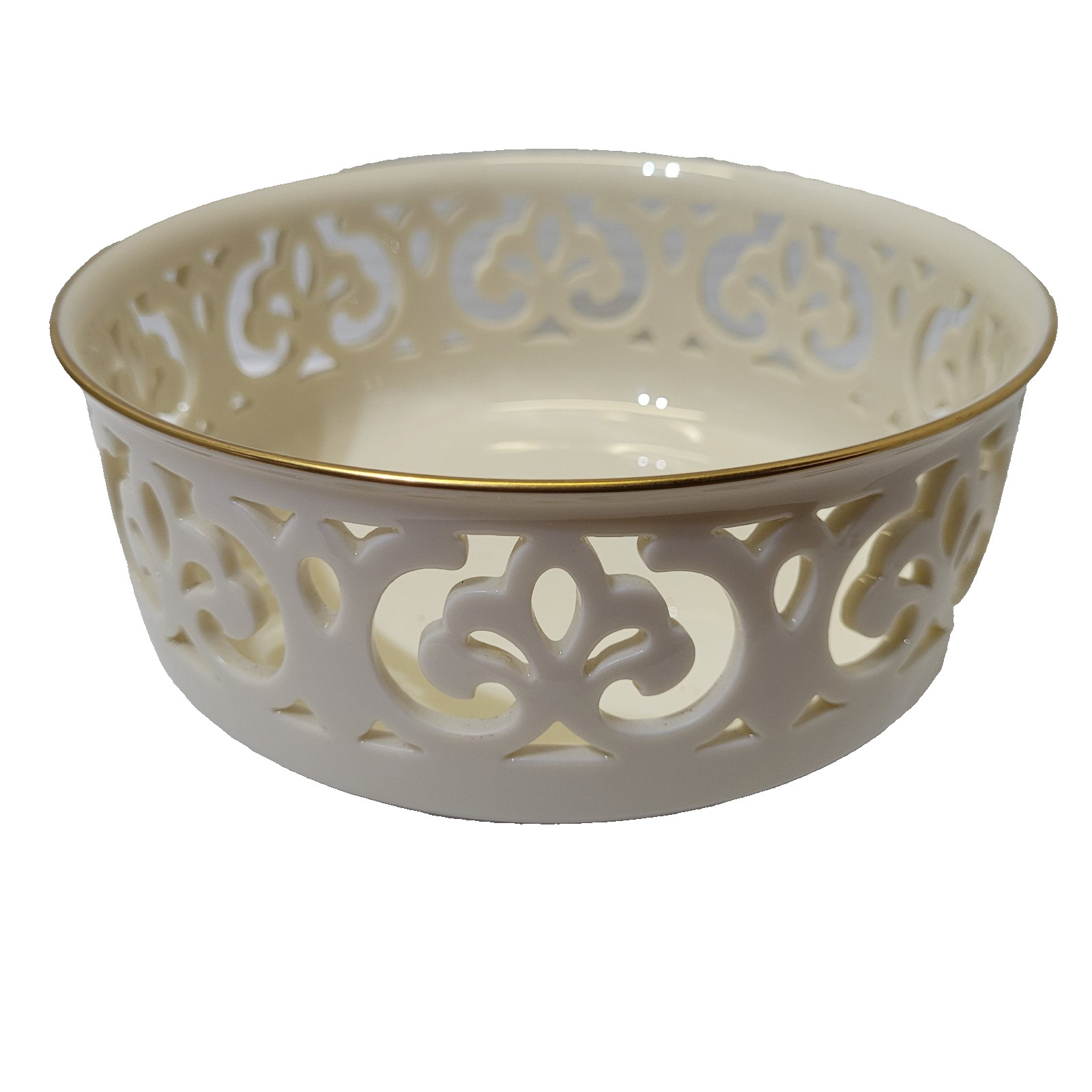 Lenox Tracery Collection Brittany Bowl Bone China Cream & Gold 6.75x3in 1980s