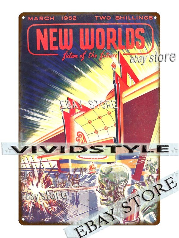 1952 New Worlds Sci Fi Magazine Beam Attack Space City Tin Sign your home decor