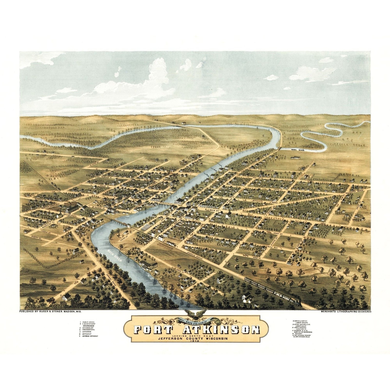 Historic Panoramic View – Fort Atkinson Wisconsin – Ruger 1870 – Vintage Wall