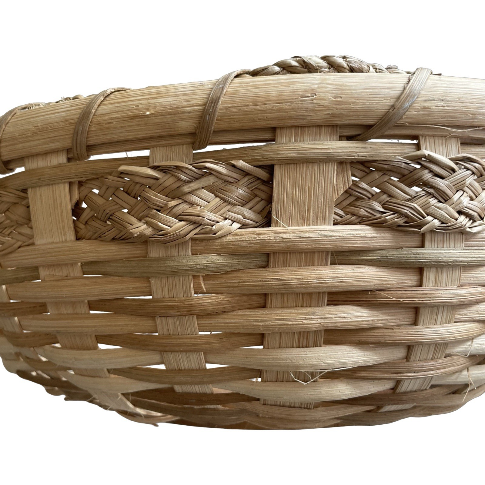Round Rattan Storage Basket Weaving Wicker Basket Bread Fruits Food Tray 14”