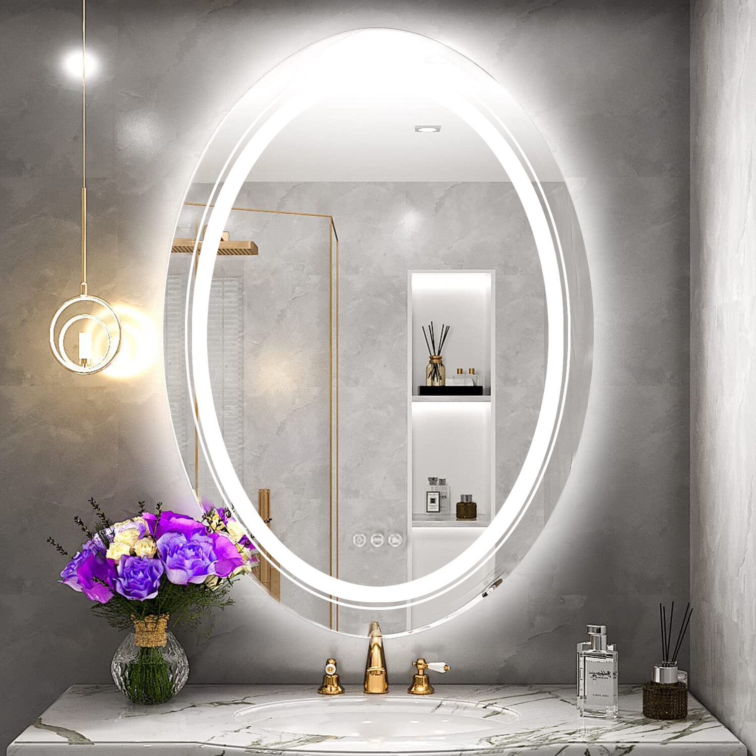 24X32 Inch Oval LED Bathroom Mirror Lighted Vanity Mirror with Lights Anti-Fog
