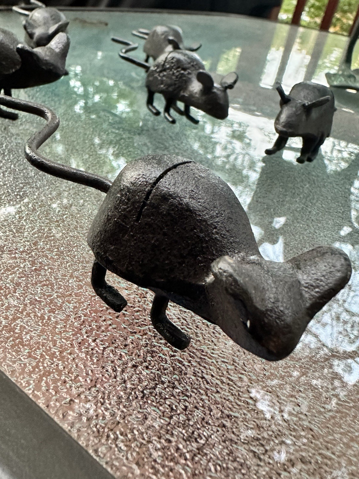 Set of 6 Iron Cast Mouse Figurines Free Standing Animal Decor/Card Holders