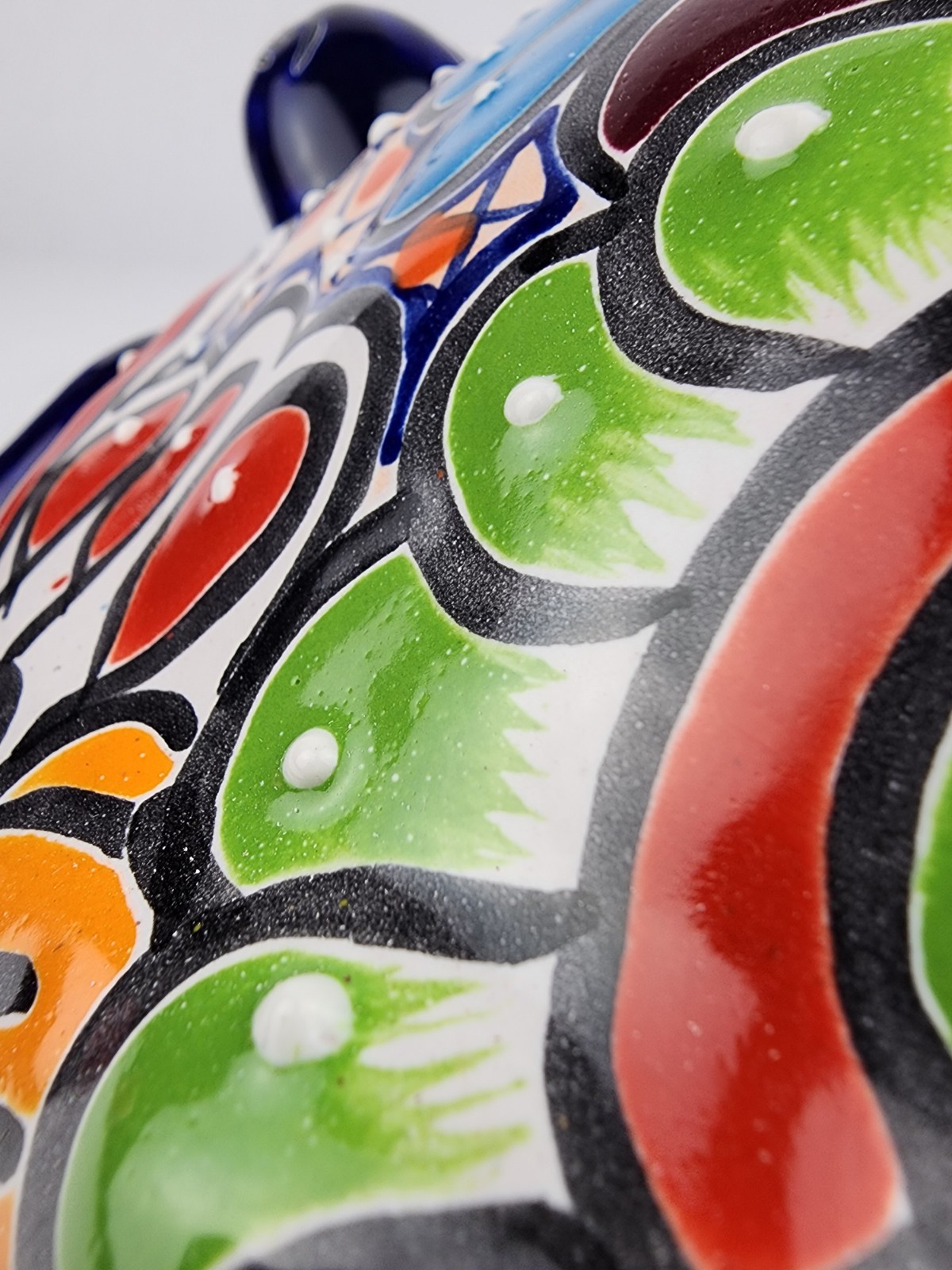 Large Deep Blue Talavera Style Turtle Figurine 11 in Mexican Folk Art Decor