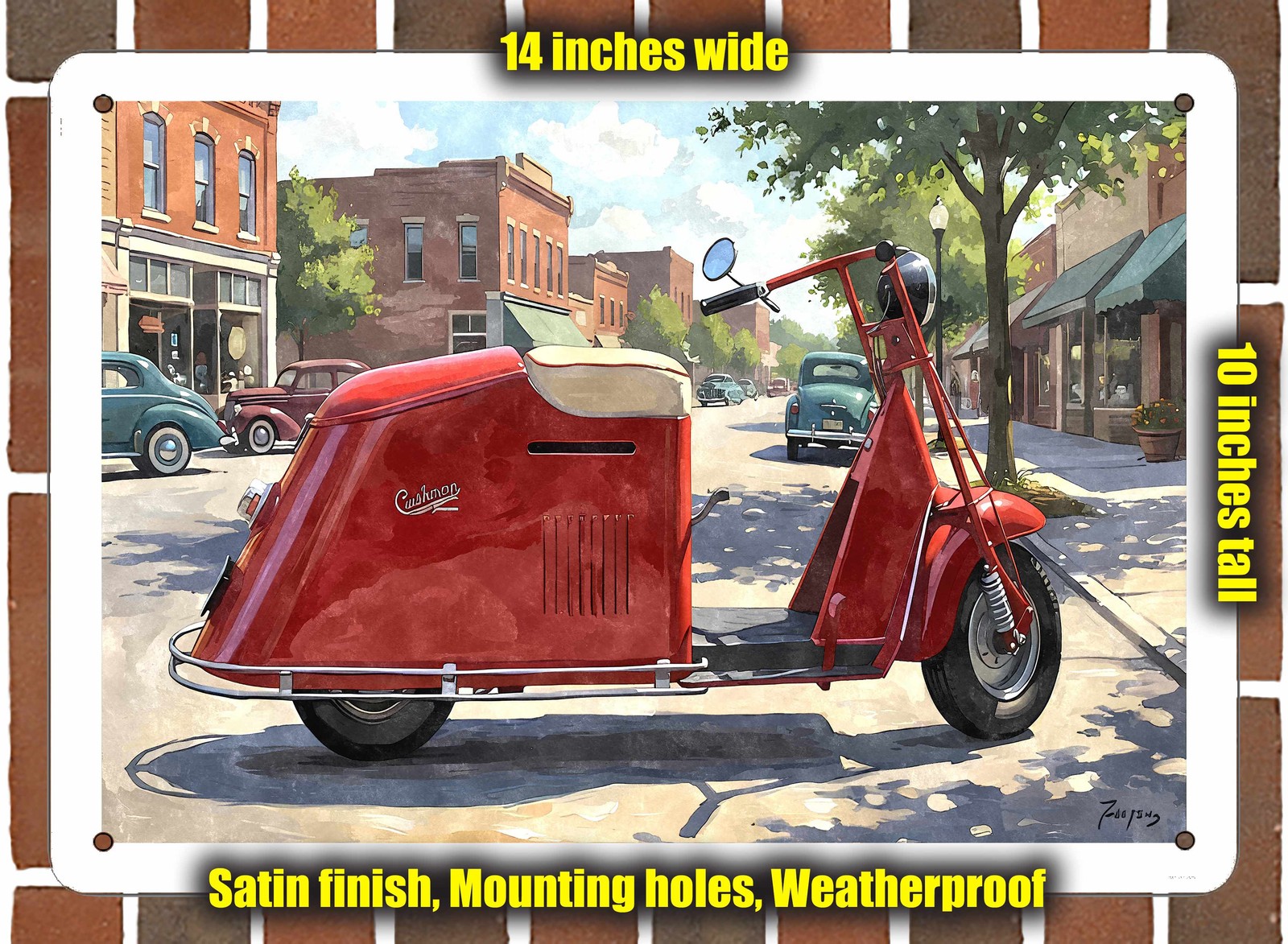 Metal Sign – 1947 Cushman Model 52 Scooter 1 Watercolor – 14×10