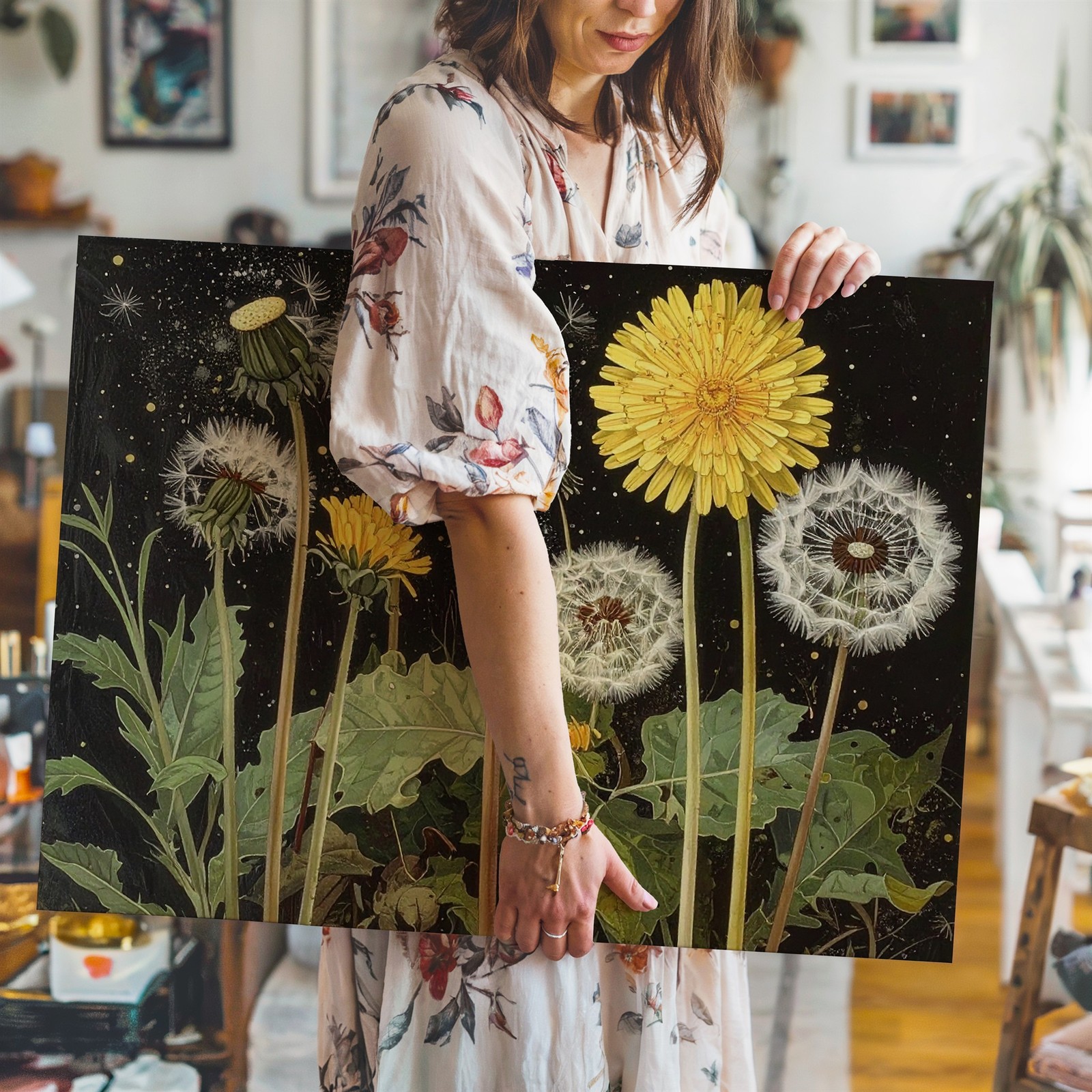 Celestial Dandelion Canvas Night Garden Botanical Wall Art Some Dreams Begin