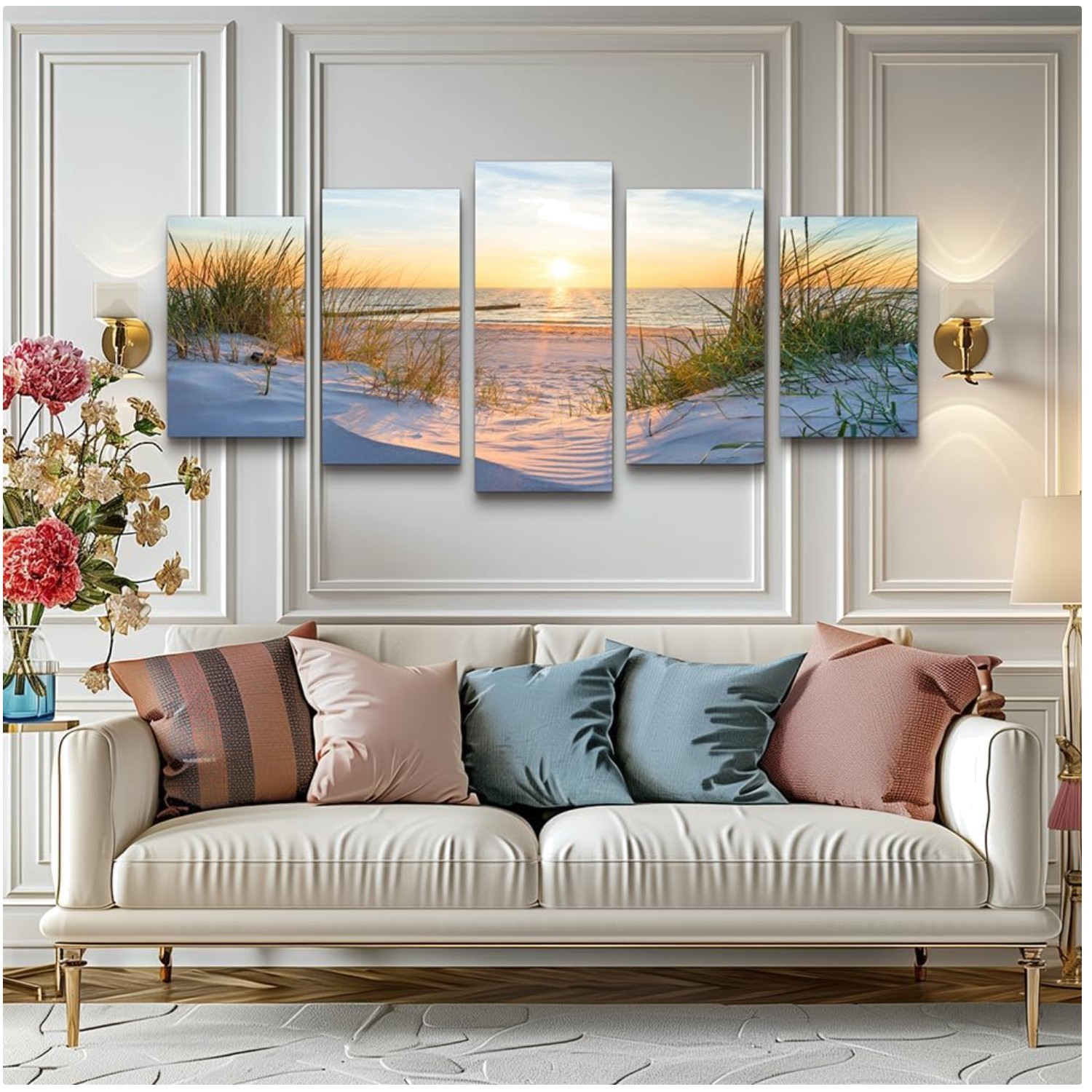 Large Seascape Painting – 5 Piece Wall Art for Living Room