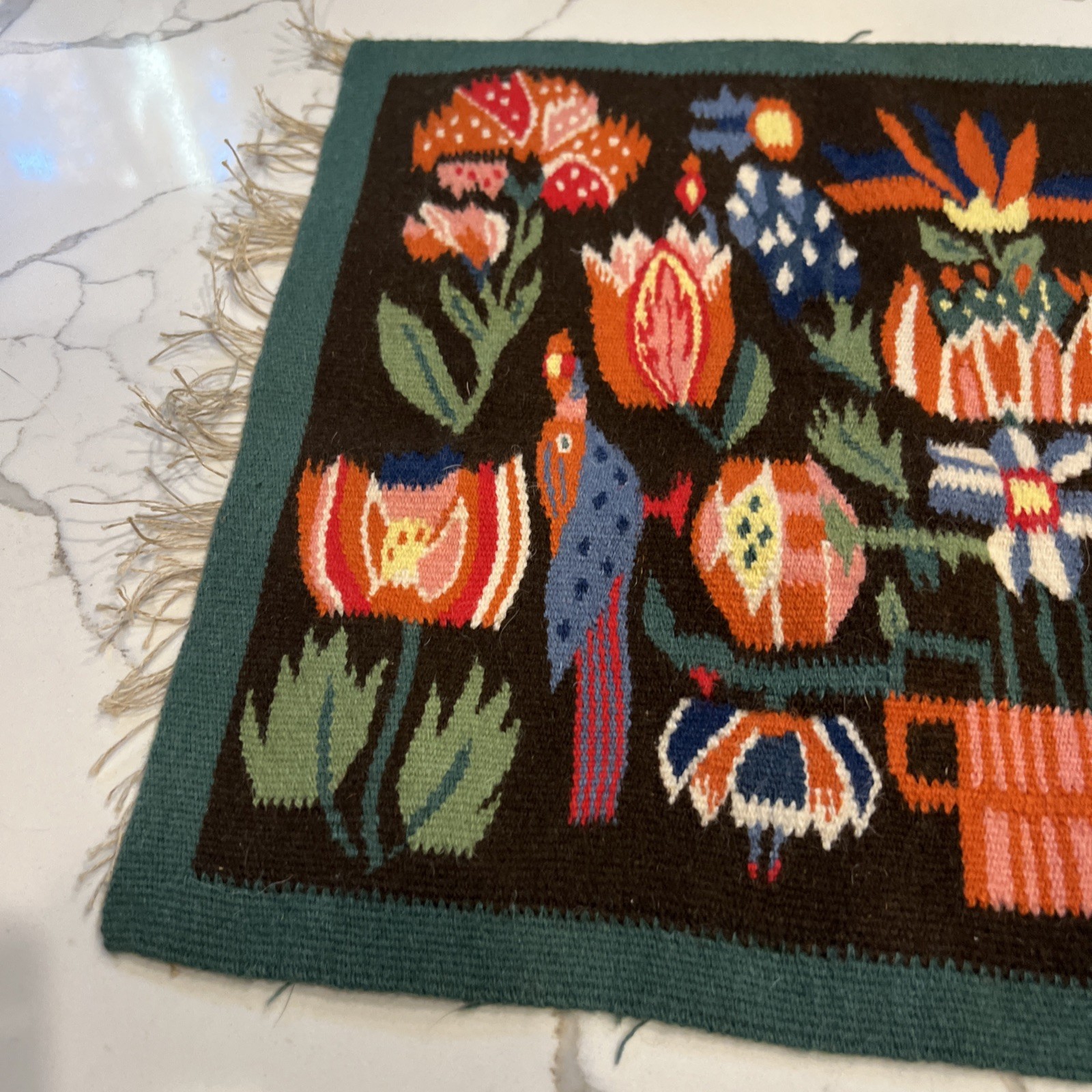 Vintage Beautiful Hand Woven Swedish Scandinavian Wool Weaving Tapestry