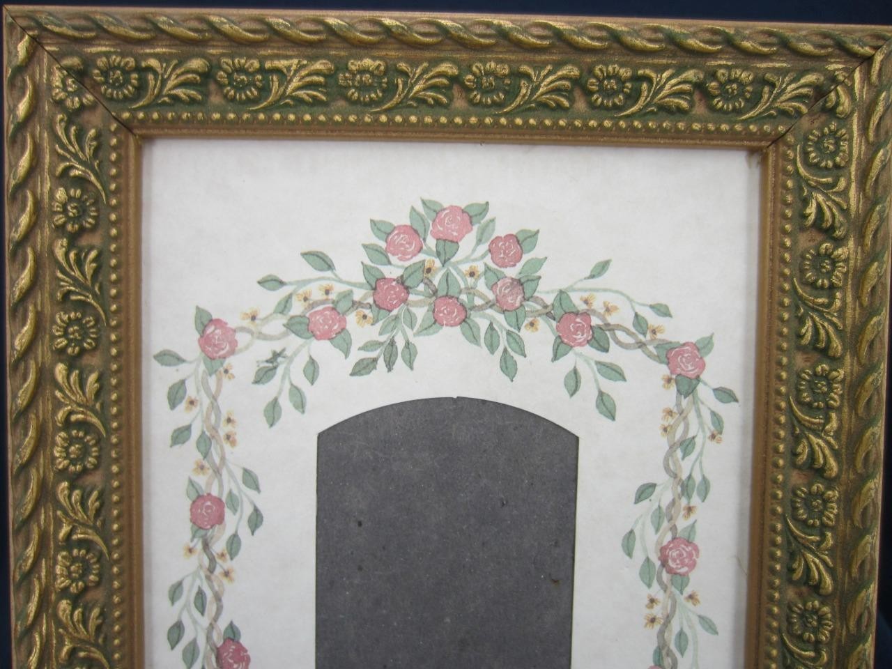 Picture Frame 5 x 7 Photo – 8 1/2 x 6 3/8&Prime; Frame Sz – Gold, Floral Mat 2 x 3