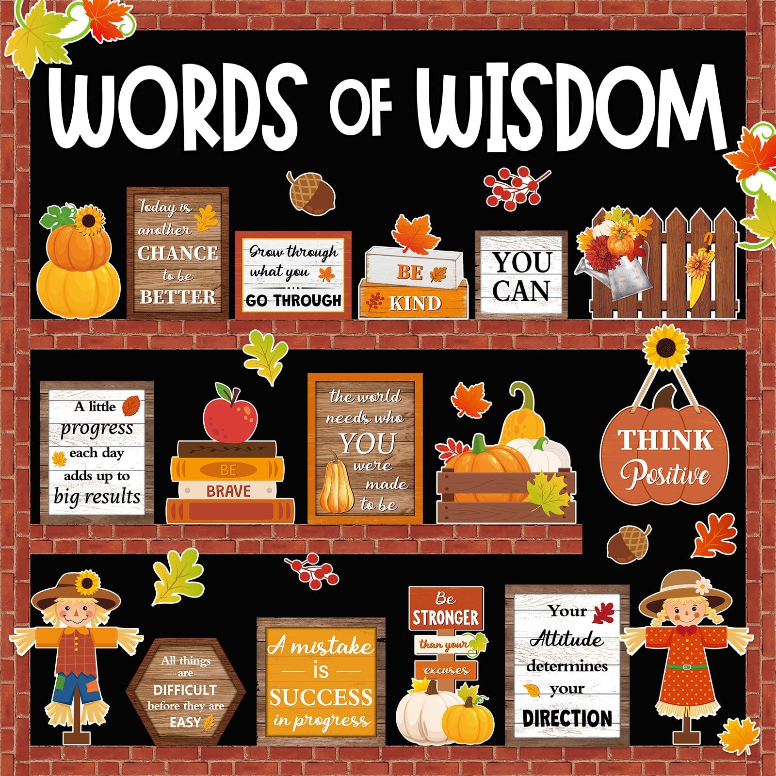 57 PCS Fall Bulletin Board Set Inspirational Flower Positive Cutout