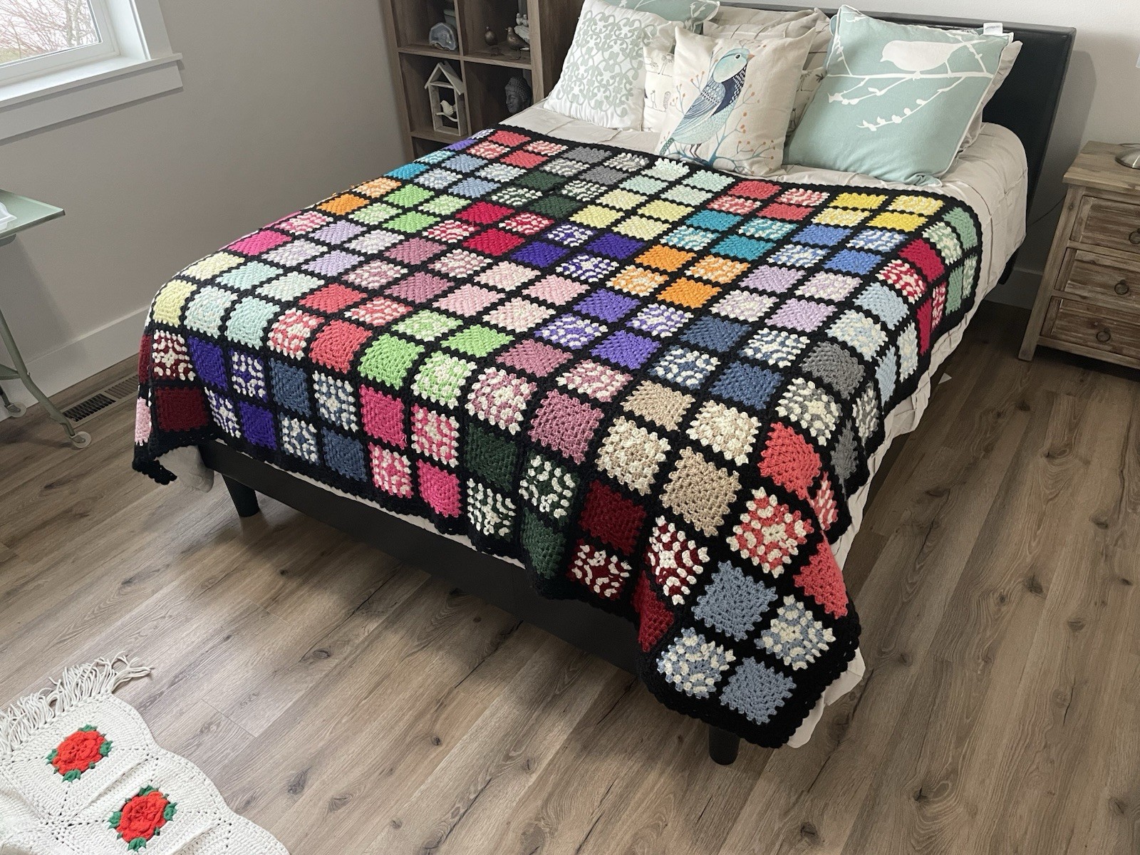 Vintage Crocheted Granny Square Afghan Blanket 79×61”